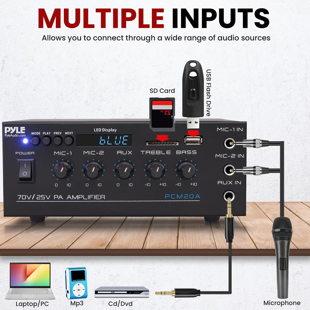 25V/70V Professional PA Amplifier - High Power Audio System for Outdoor Events, Concerts & Public Address