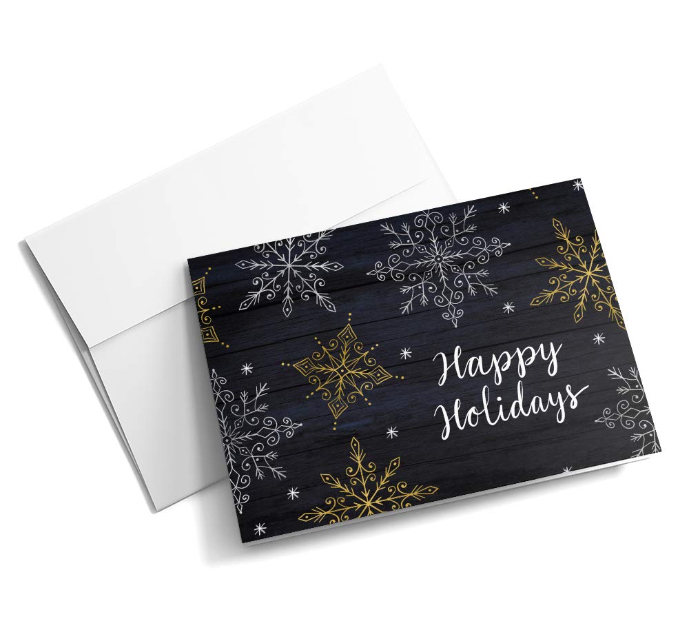 Snowflakes of Gold Christmas Cards - 25 Custom Greeting Cards with Envelopes | Personalized Holiday Cards Printed in USA | Perfect for Holiday Greetings, Office Gifts & Family Correspondence