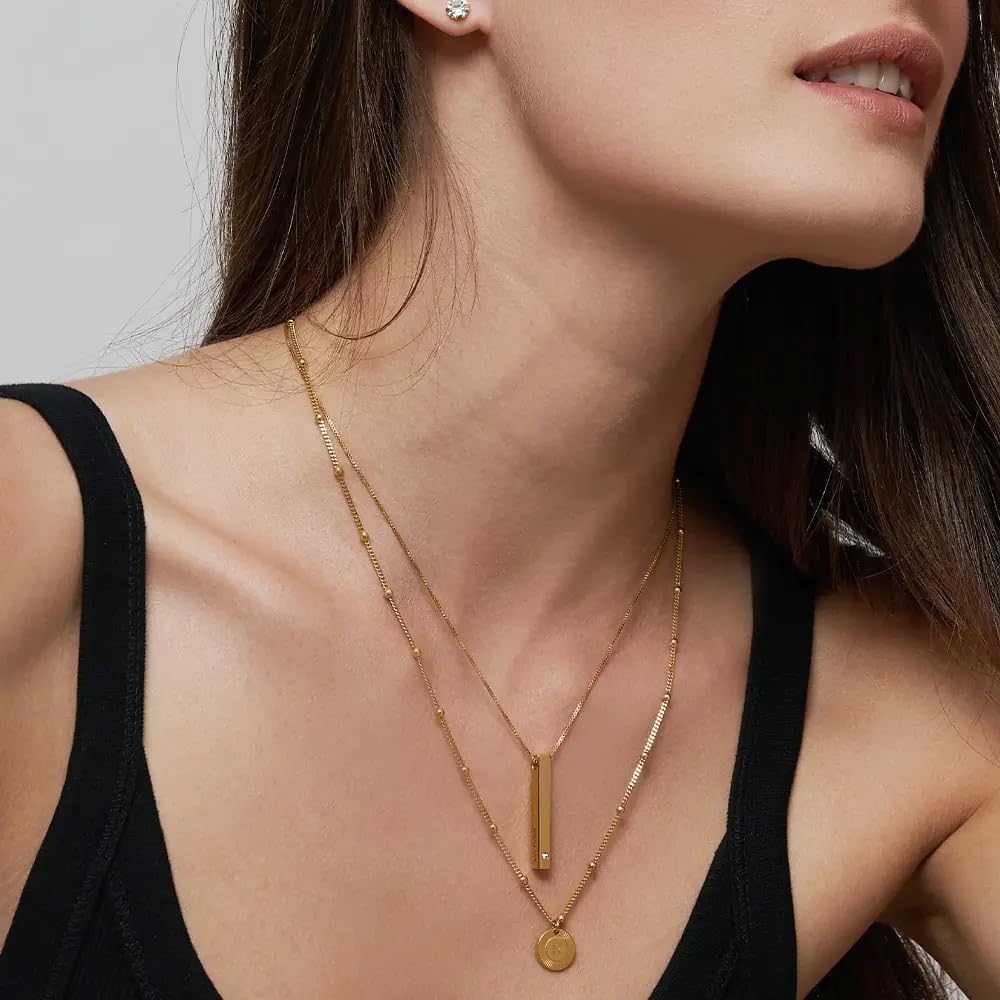 Custom 3D Vertical Totem Bar Necklace - Personalized Engraved Gift for Women, Her - Diamond or Cubic Zirconia Pendant - Elegant Jewelry for Christmas, Mother's Day, Anniversary & Special Occasions