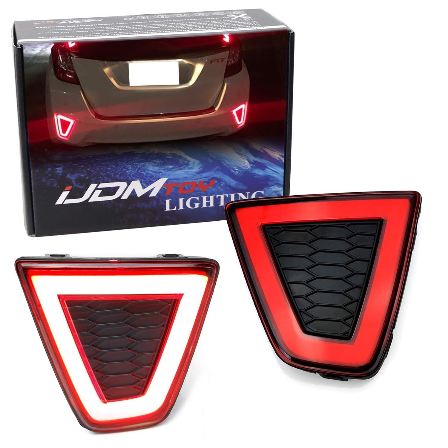 iJDMTOY Red LED Bumper Reflector Lights for 2015-2017 Honda FIT - JDM Fluid Style Lenses, Rear Fog Lights, Running Lights & Brake Lights | Upgrade Your Car's Safety & Style for Night Driving and Bad Weather Conditions