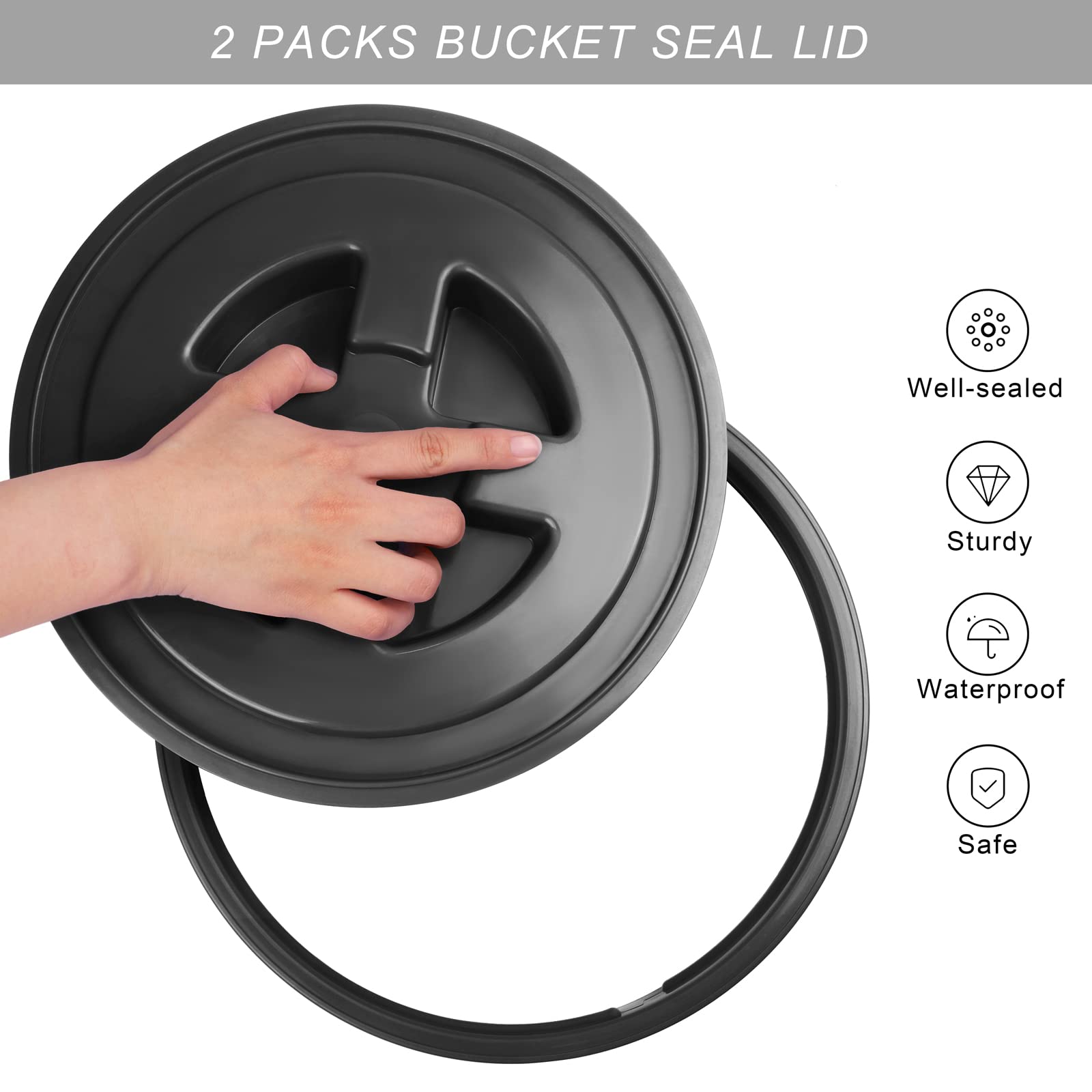 Aodaer 4-Piece 5 Gallon Bucket Twist Lid Set - Reusable Plastic Food Storage Container Lids (Black & White) - Airtight Seal for Dry Food, Pet Supplies & Bulk Storage