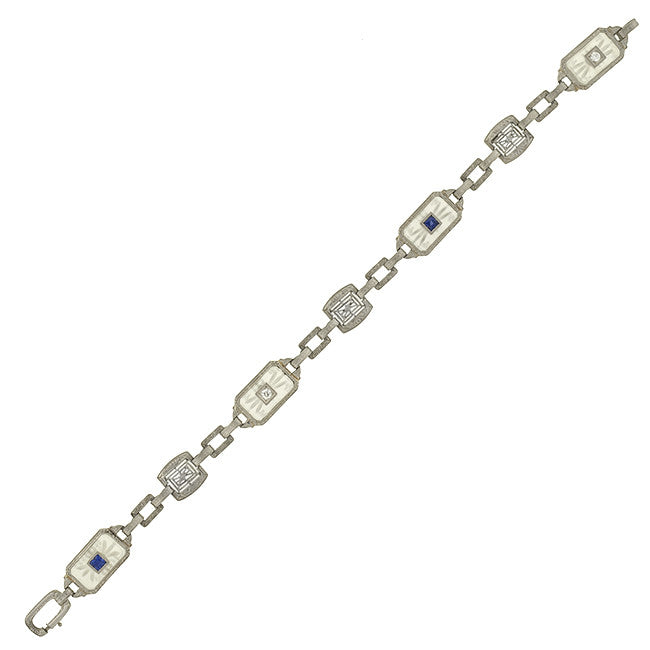 Art Deco 14kt Gold Rock Crystal Sapphire Diamond Bracelet for Women | Vintage Jewelry Gift for Anniversary, Wedding & Special Occasions