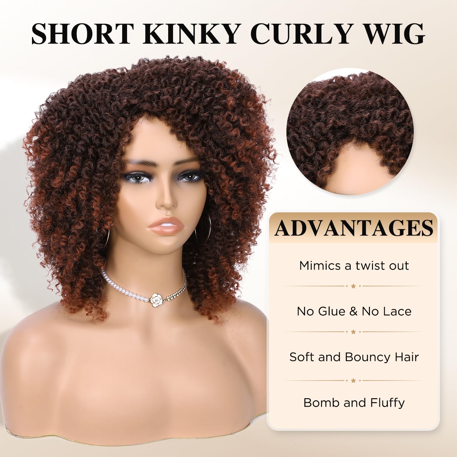 Short Kinky Curly Wigs for Black Women - Heat Resistant Synthetic Afro Bomb Curly Wig with Side Part | Natural 1B/350# Color | Perfect for Daily Wear, Cosplay & Protective Styling