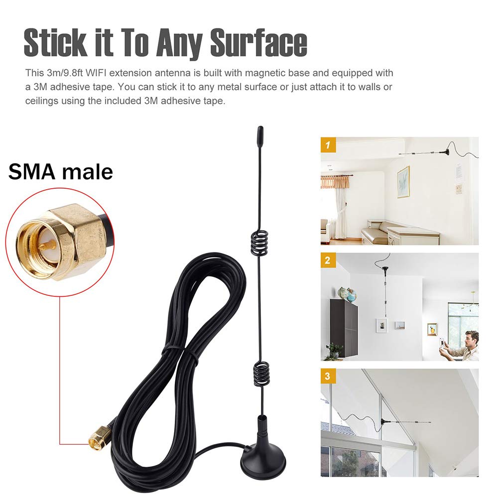 2.4GHz WiFi Antenna with Magnetic Base - 10ft SMA Male Connector, 7dBi High Gain for CCTV, IP & Wireless Security Cameras - HD Video Extension for Home & Office Surveillance