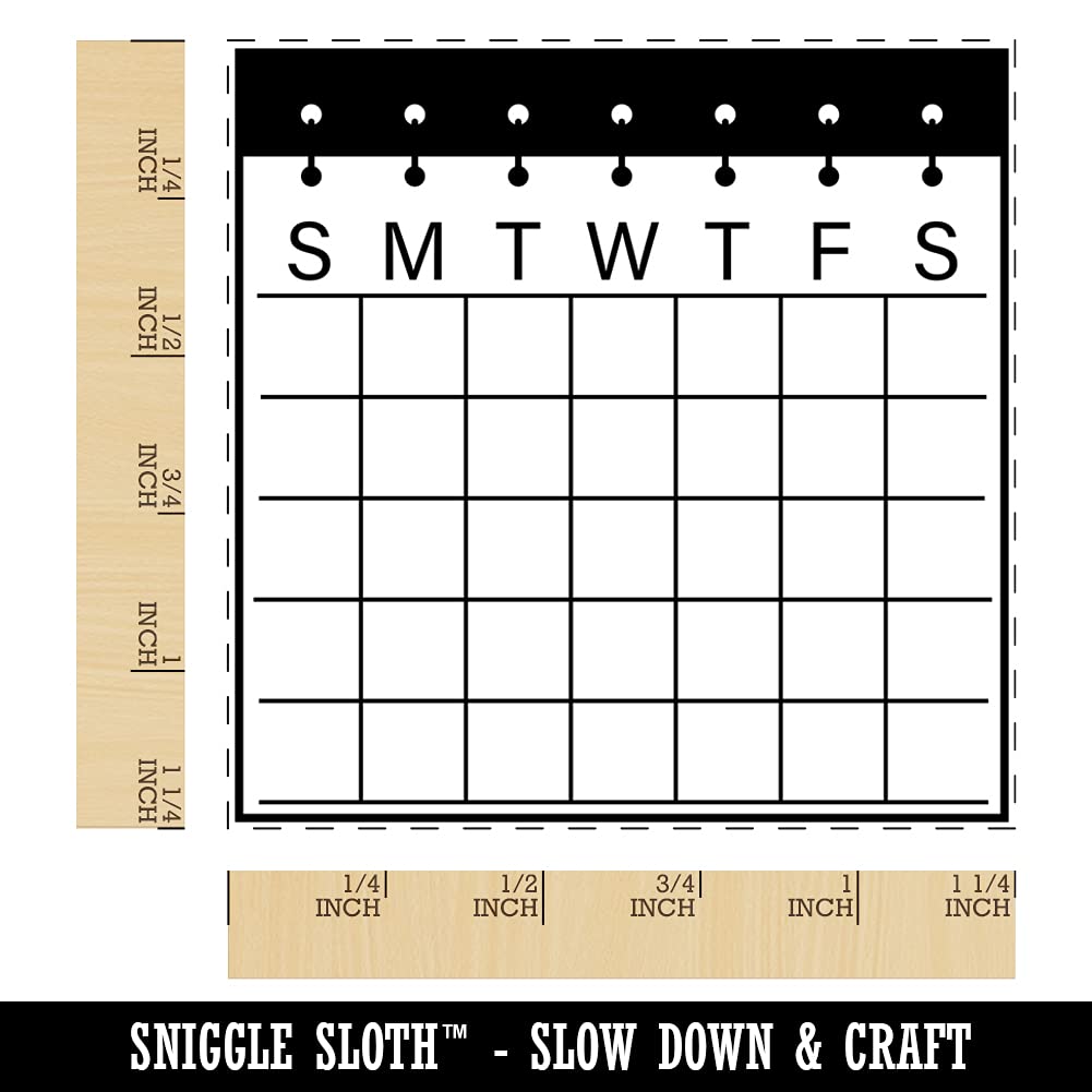 1.25 Inch Small Blank Calendar Stamp with Notebook Rings - Sunday Start Square Rubber Stamp for DIY Crafting, Scrapbooking & Planner Decoration