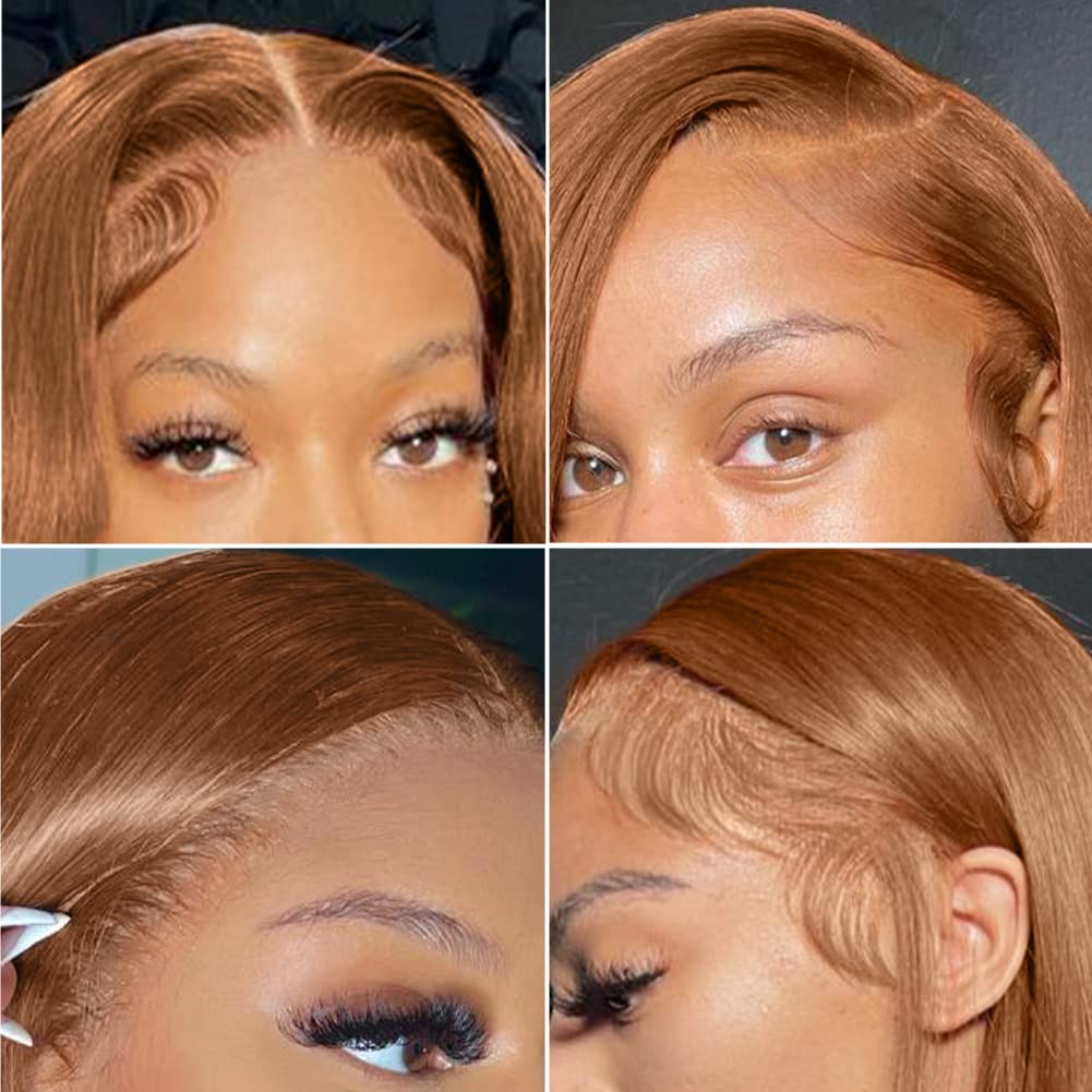 24 Inch Light Brown Lace Front Human Hair Wig - 180% Density 13x4 HD Lace Straight Wig - Glueless Pre Plucked Ginger Brown Wig for Women - Perfect for Daily Wear, Cosplay & Special Occasions