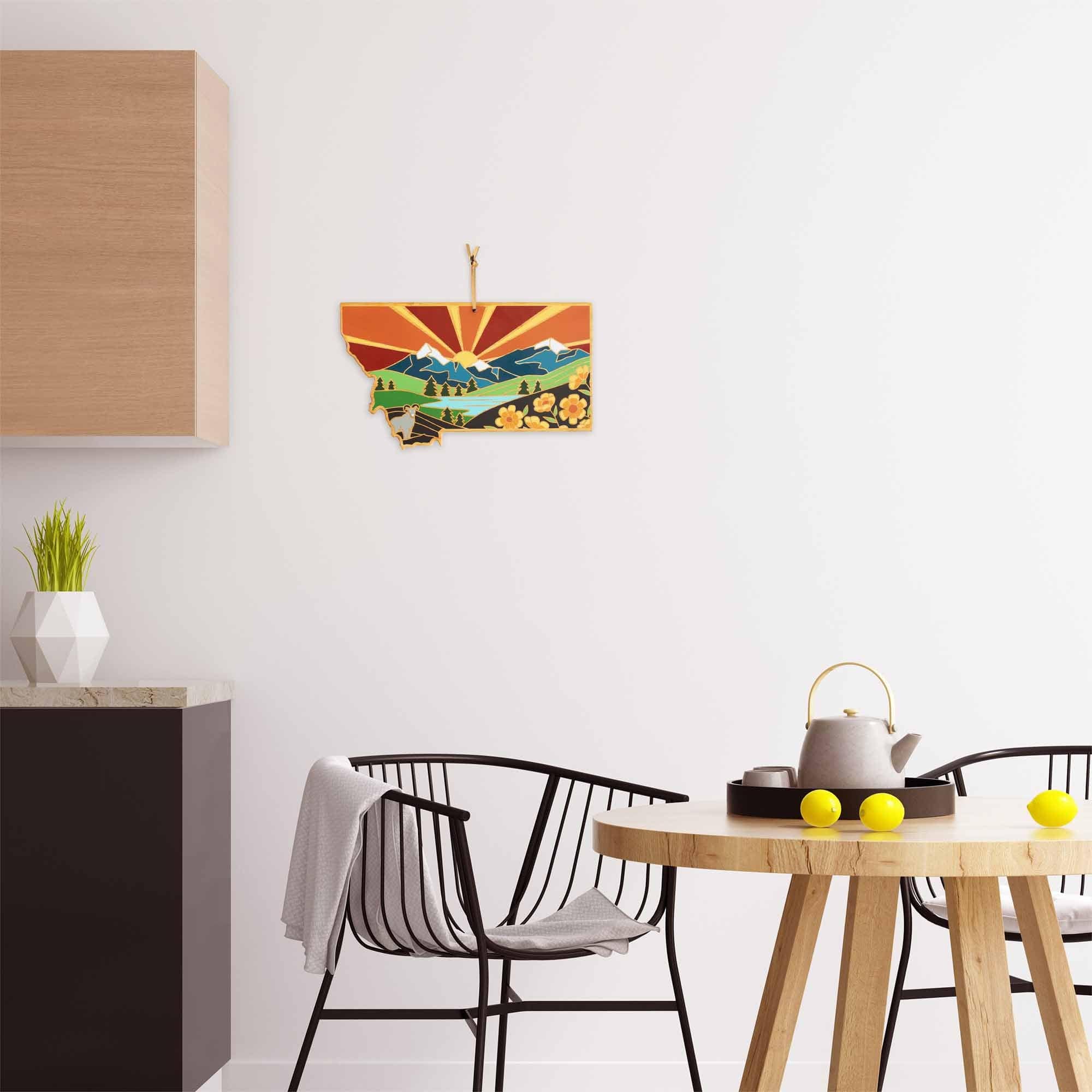 Handcrafted Montana Wood Cutting Board with Summer Stokes Artwork – Durable Kitchen Essential for Chopping, Serving & Home Decor