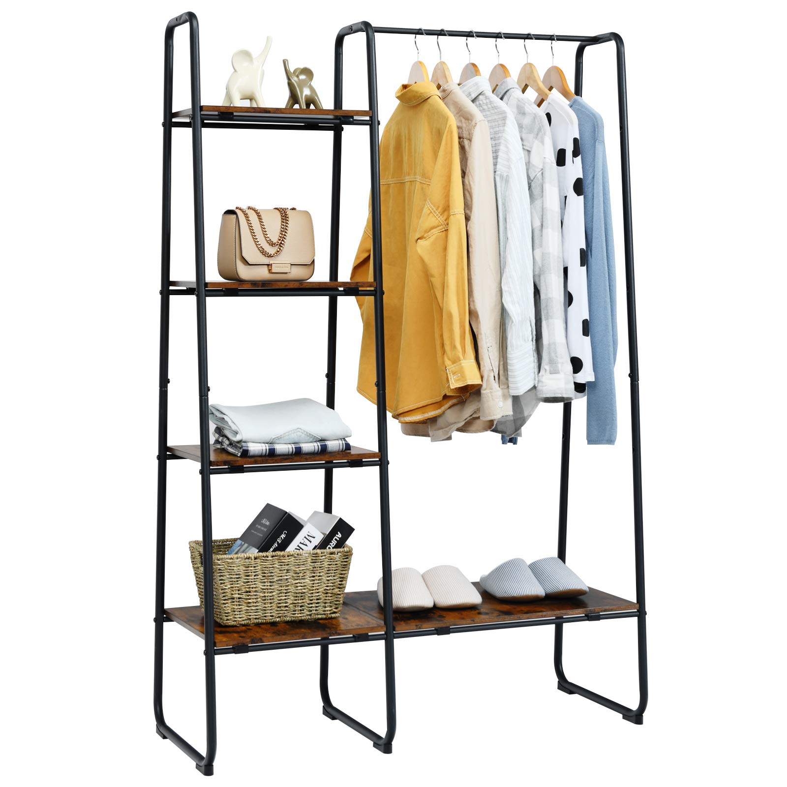 Tangkula 5-Tier Garment Rack with Shelves & Hanging Bar - Freestanding Closet Organizer for Bedroom, Entryway - Heavy Duty Clothes Rack for Hanging Garments, Shoes & Storage - Perfect for Small Spaces, Dorm Rooms & Apartment Living