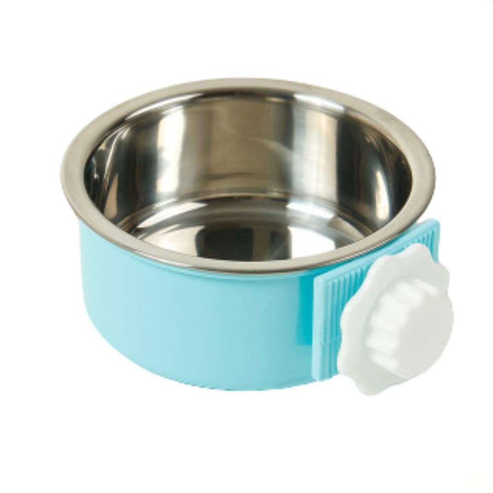 Stainless Steel Hanging Pet Bowl - Removable Dog & Cat Feeder for Cage, Coop - Small Blue Water & Food Dish for Puppies, Birds, Rats, Guinea Pigs - Perfect for Travel, Kennels & Small Animal Habitats