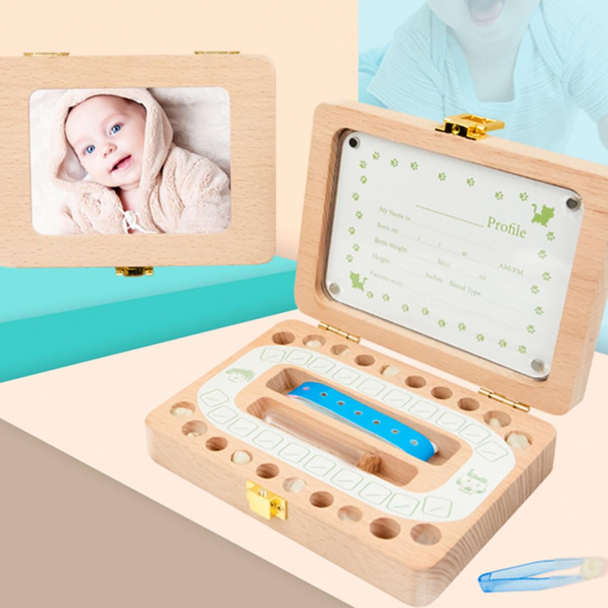 SHOWERORO Wooden Teeth Storage Box - Organizer & Keepsake Holder for Dentures, Retainers, or Baby Teeth - Perfect for Travel, Bathroom, or Gift Giving