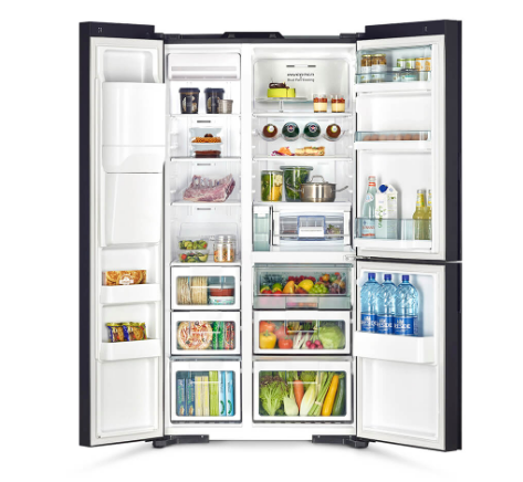 Hitachi R-M700VAG9MSX 569L Side by Side 3-Door Refrigerator - Energy Efficient (3 Ticks) - Perfect for Large Families & Modern Kitchens