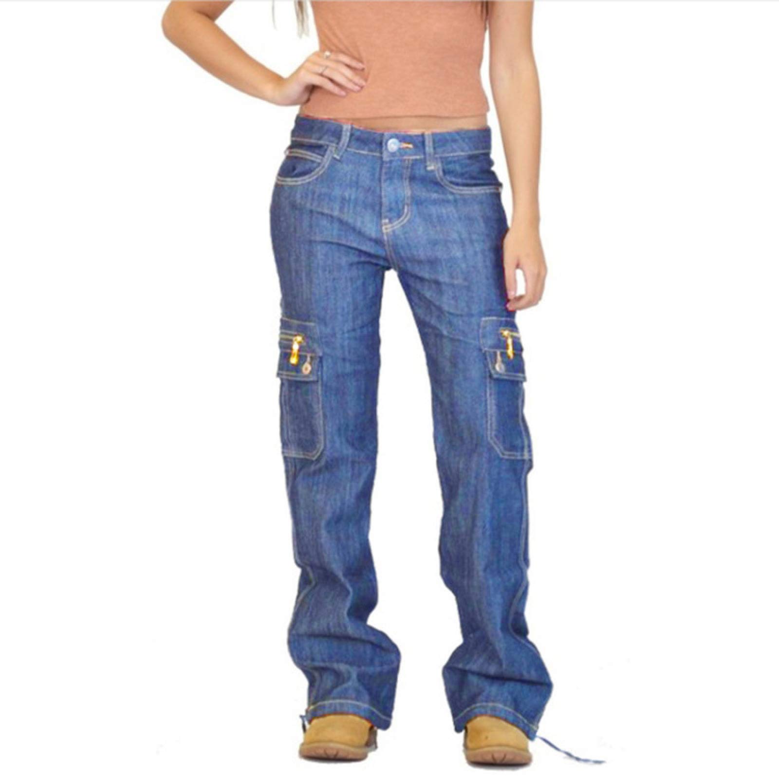 Women's Low Rise Loose Fit Wide Leg Cargo Jeans with Multiple Pockets & Stretch - Casual Streetwear, Outdoor Adventures & Everyday Comfort