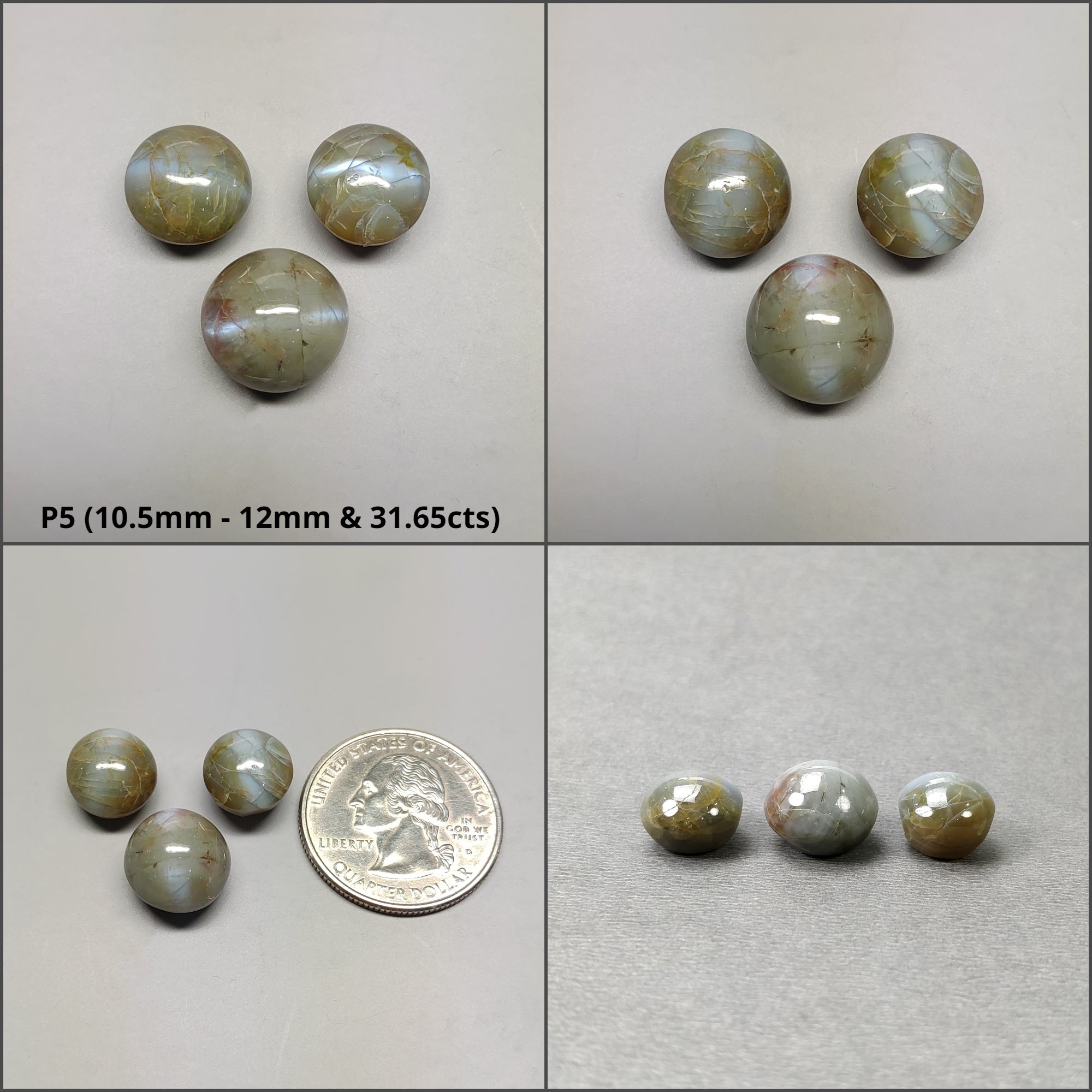 Natural Untreated Chrysoberyl Cat's Eye Gemstone Cabochon - Round & Oval Shapes (1pc, 2pcs, 3pcs) | Healing Crystal for Jewelry Making, Meditation & Energy Work
