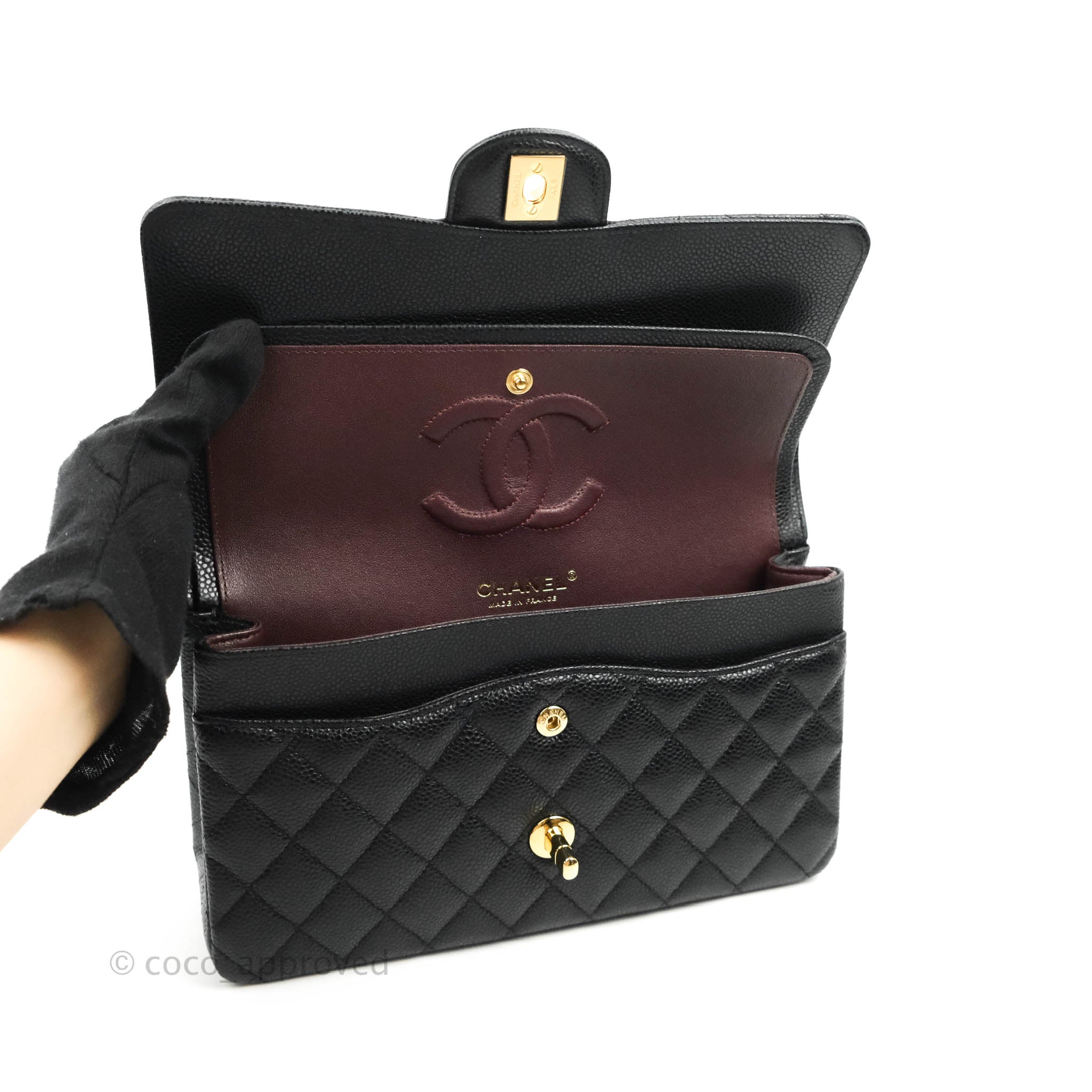 Chanel Classic Medium Double Flap Bag in Black Caviar Leather with Gold Hardware - Luxury Designer Handbag for Women, Perfect for Work, Evening Events & Everyday Use