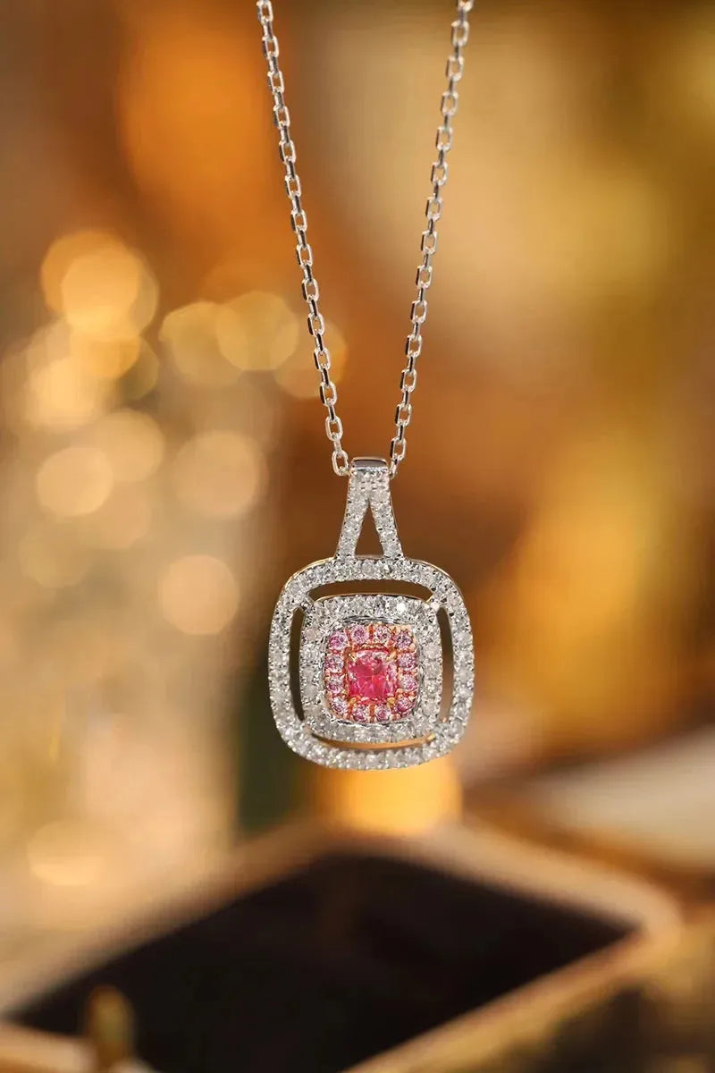 18K White Gold Pink Diamond Pendant Necklace for Women - Romantic Shiny Engagement Jewelry with Real Natural Diamonds | Perfect for Anniversaries, Proposals & Special Occasions
