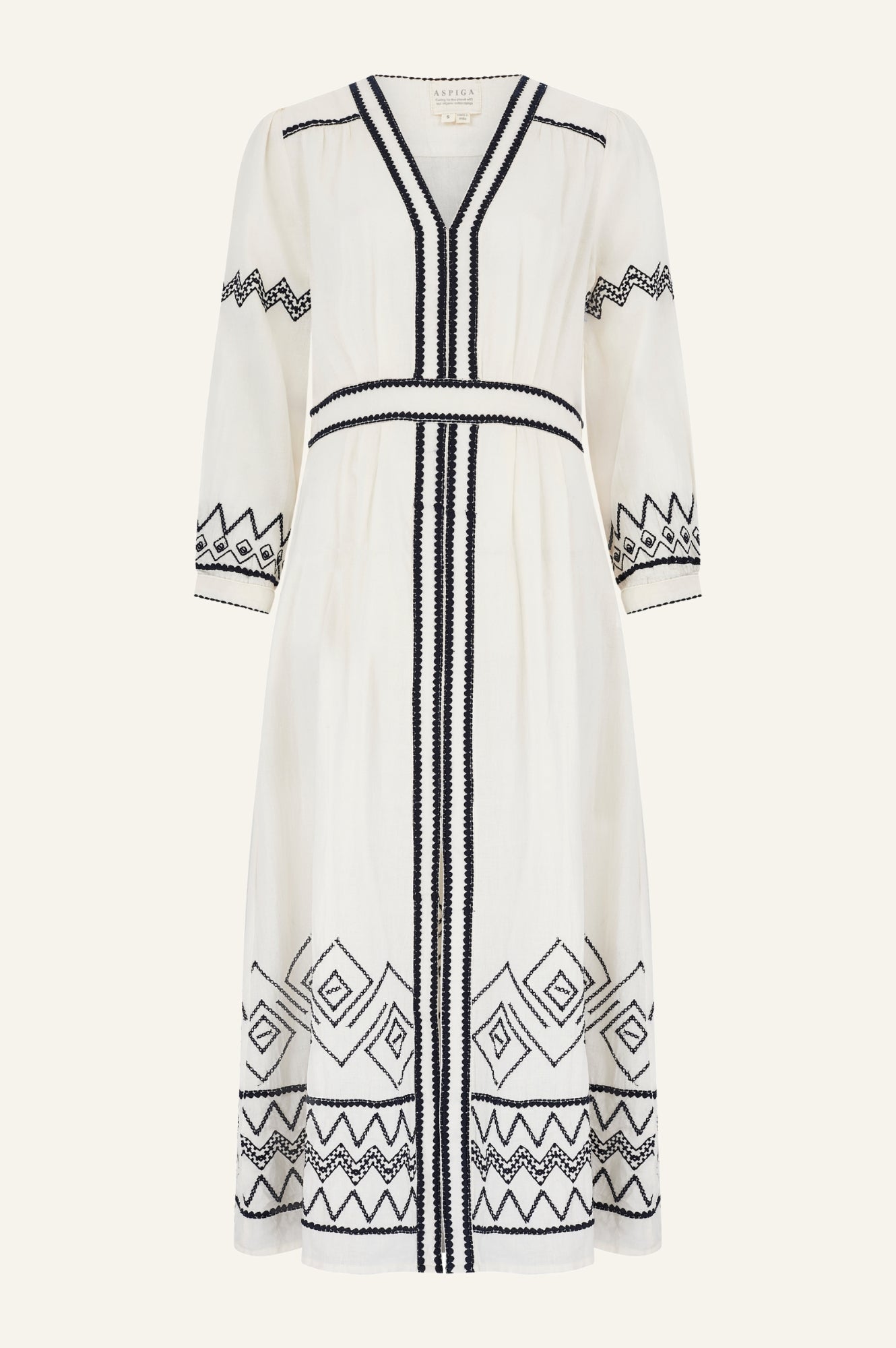 Jamila Embroidered Maxi Dress for Women | Elegant Ecru & Black Floral Embroidery | Perfect for Weddings, Parties & Summer Vacations