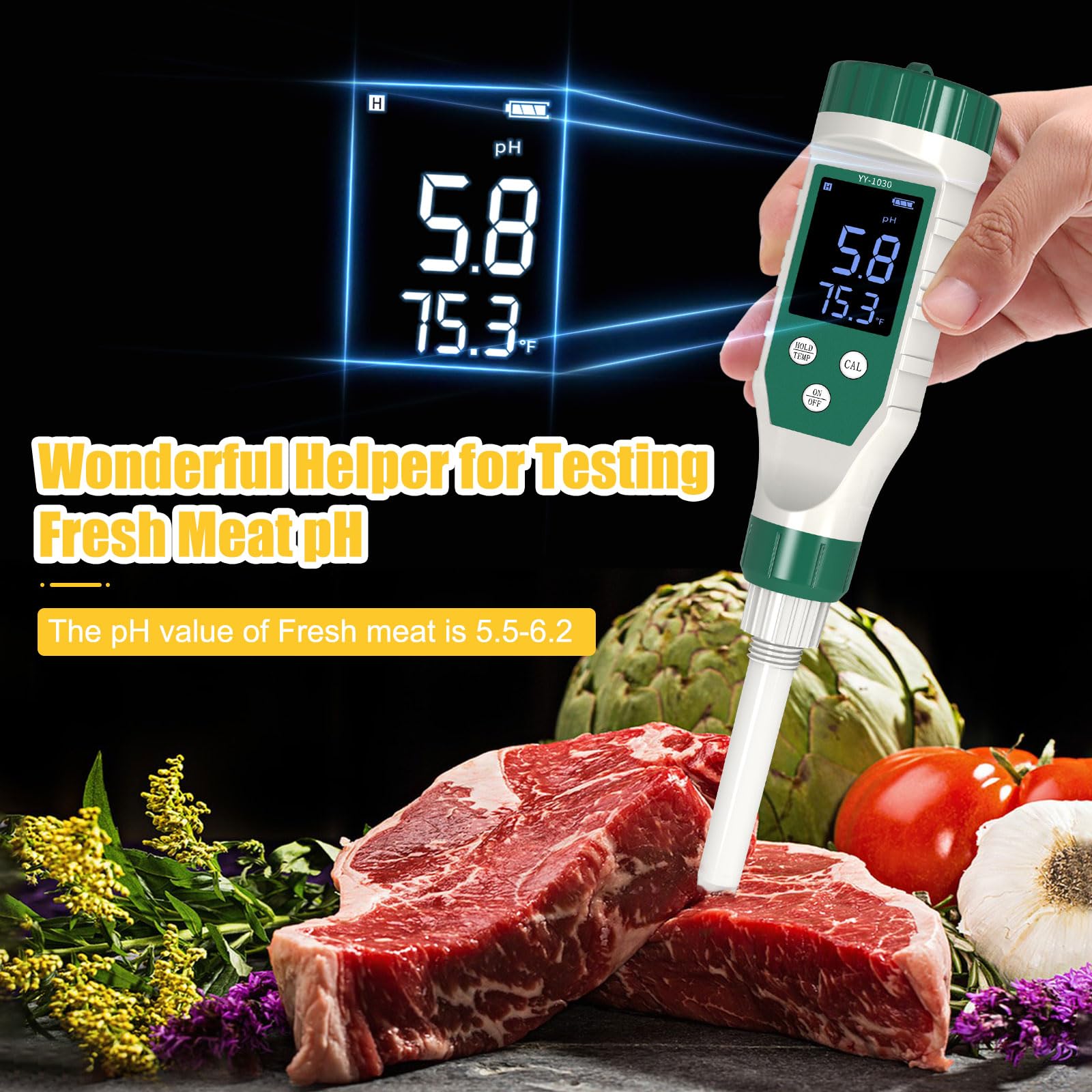 High Accuracy Digital pH Meter for Food - 0.01 Resolution pH Tester with Probe for Sourdough, Bread, Canning, Meat, Cheese & Water | Perfect for Home Brewing, Baking & Food Safety Testing