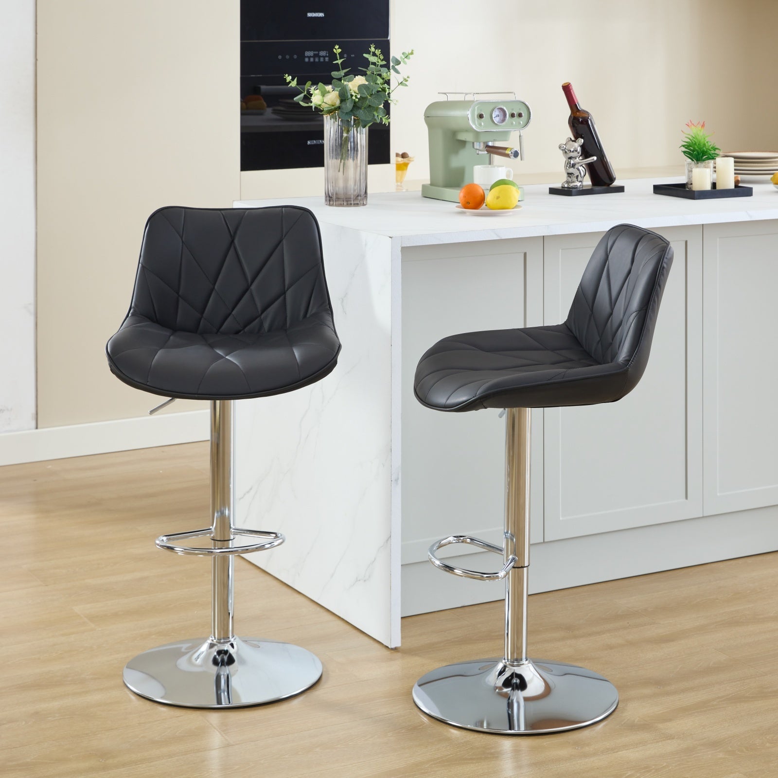 Adjustable Swivel Counter Height Bar Stools Set of 2 - Modern Kitchen Island Barstools with Back Support, Black - Perfect for Breakfast Nooks, Home Bars & Dining Areas
