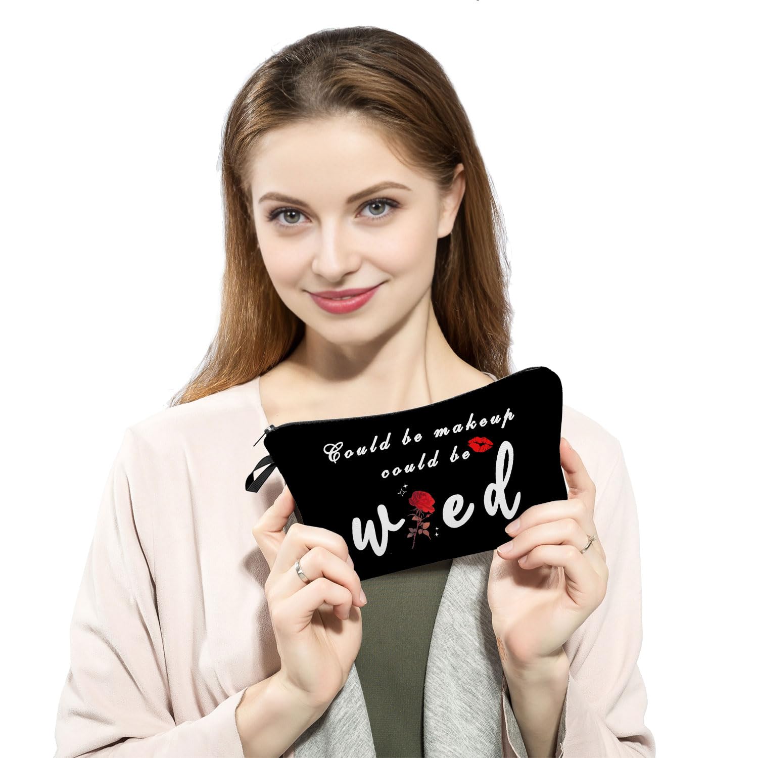 Funny Rose Lip Makeup Bag - Weed Organizer & Toiletry Pouch for Women, Perfect Gift for Sisters & Friends