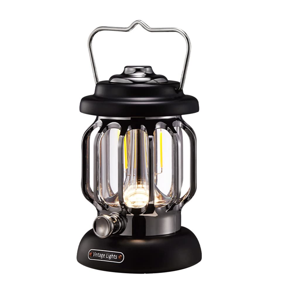 Rechargeable USB LED Camping Lantern - Retro Outdoor Hiking Tent Light with 4 Lighting Modes (Black/White) | Perfect for Camping, Hiking, Emergency Power Outages & Backyard Parties