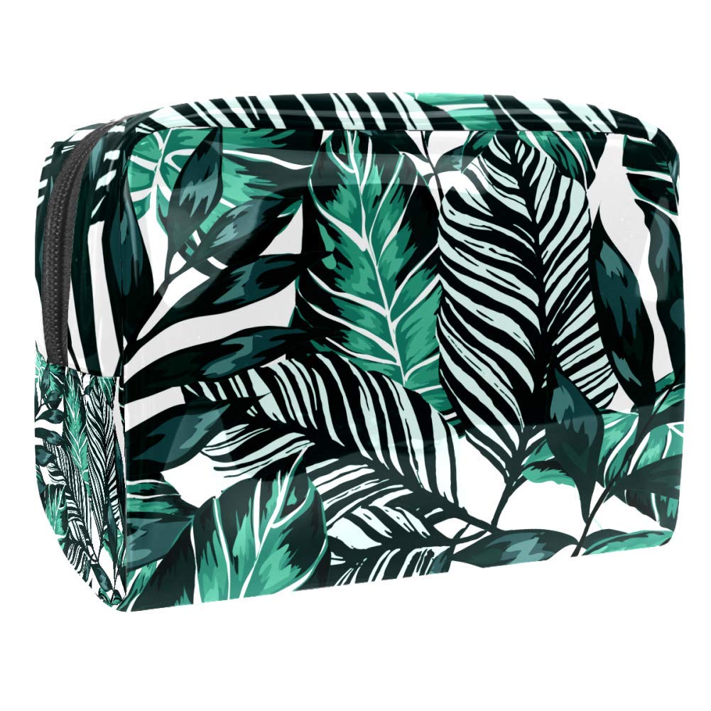 Portable Waterproof Makeup Bag with Zipper - Travel Toiletry Organizer for Women - Cosmetic Pouch with Monstera Leaf Pattern - Perfect for Travel, Gym & Daily Essentials Storage