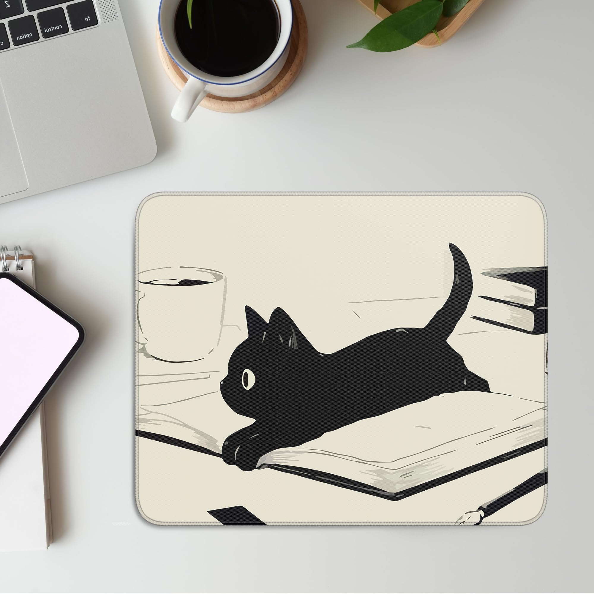 Adorable Black Cat Mouse Pad - Kawaii Anime Cat Design for Wireless Mouse, 10