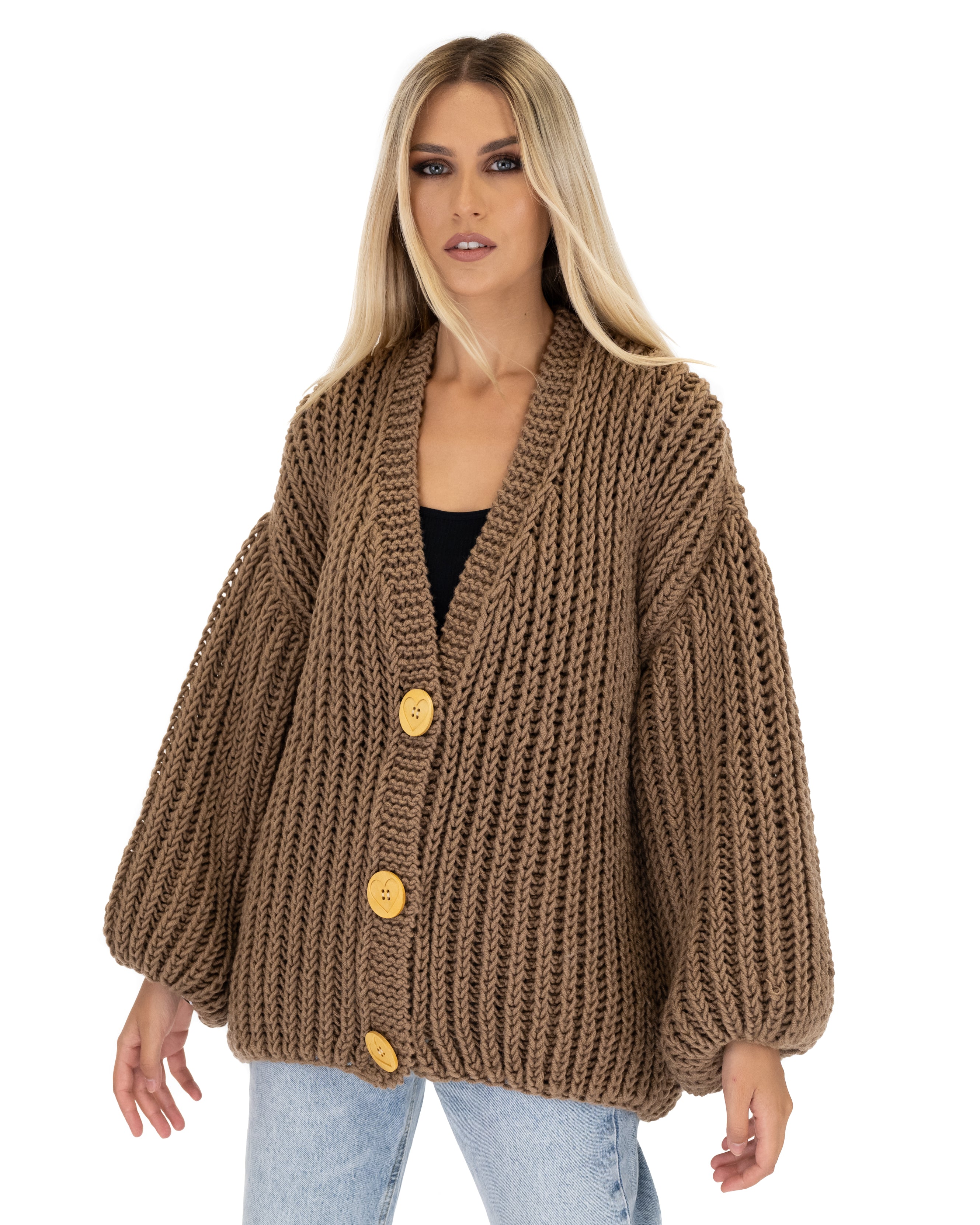 Premium Merino Wool Balloon Cardigan for Women - Soft & Cozy Oversized Knit Sweater - Perfect for Fall, Winter & Casual Outfits