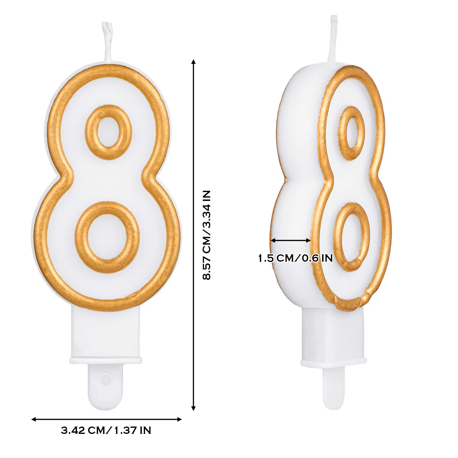 10-Piece White & Gold Edged Number Candles 0-9 - Elegant Cake Topper for Birthday, Wedding, Anniversary Parties - Perfect for Milestone Celebrations and Special Occasions
