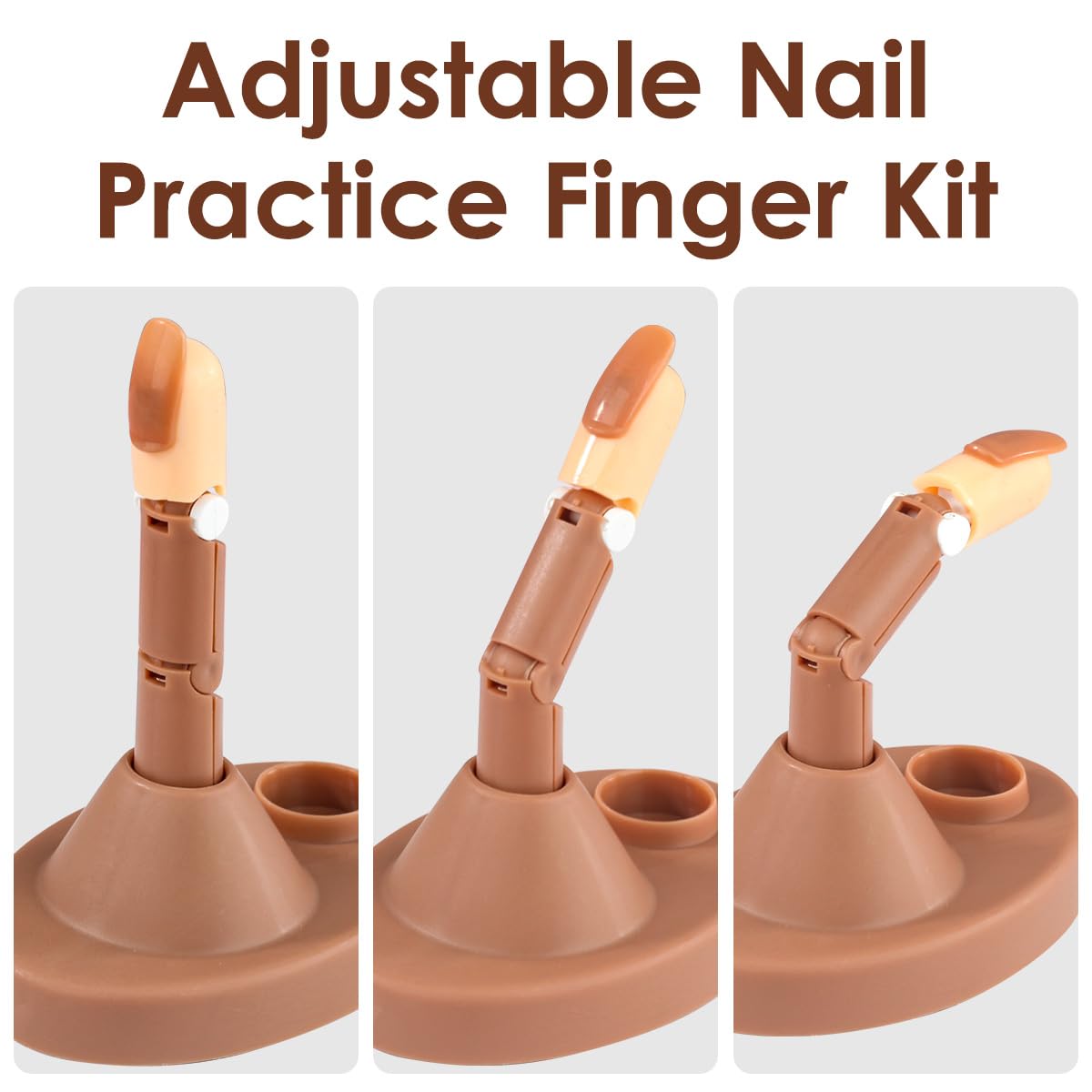 BORNBYME Acrylic Nail Practice Kit with Stand - 3 Adjustable Fake Fingers, 100 Brown Nail Tips - Professional Nail Training Set for Beginners - Perfect for Salon Practice & Home Nail Art DIY