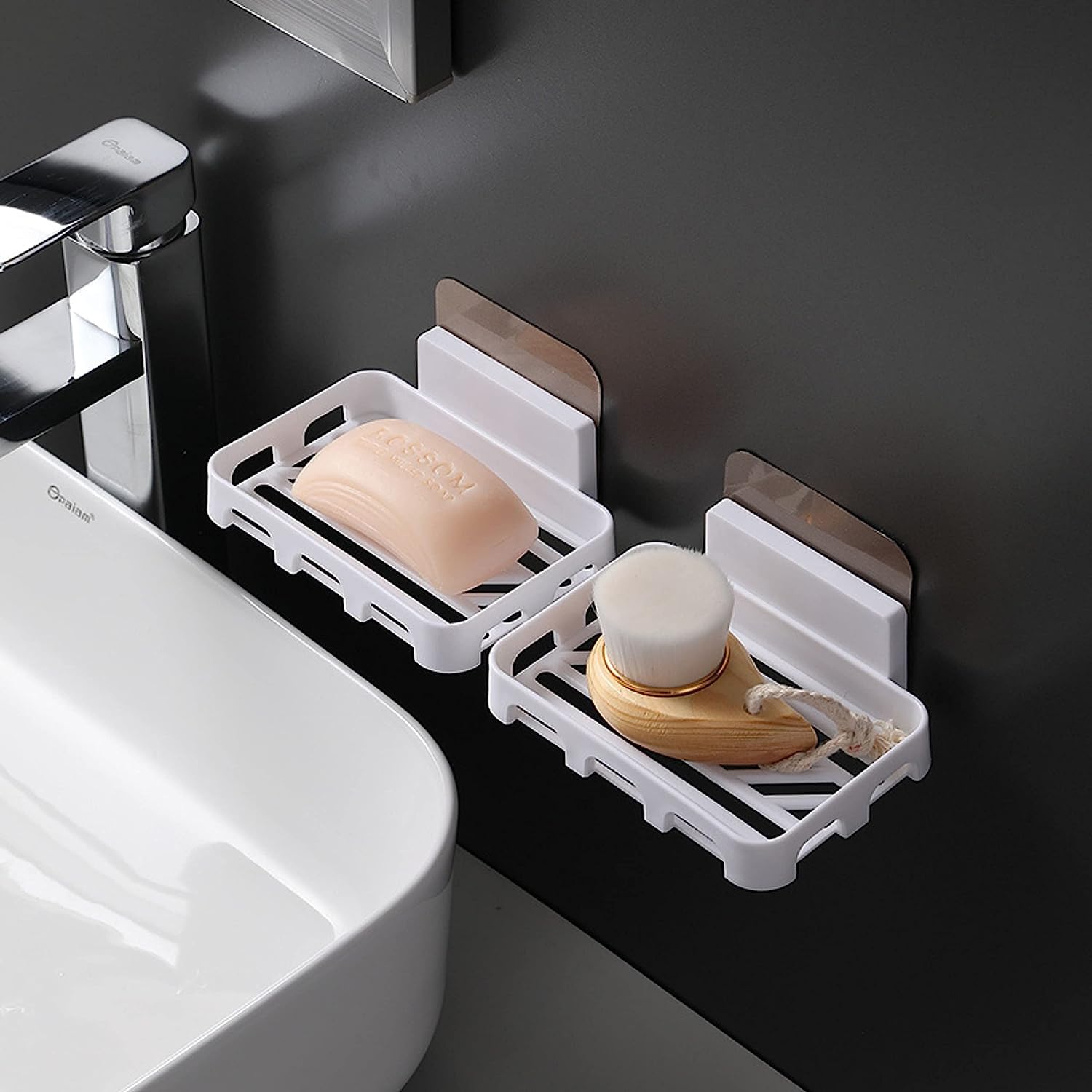 Arawaza 4-Pack Plastic Soap Holder for Bathroom & Kitchen - Wall-Mounted Soap Dish Stand with Drainage Holes - Perfect for Shower, Sink, and Countertop Organization (Clearance Deal)