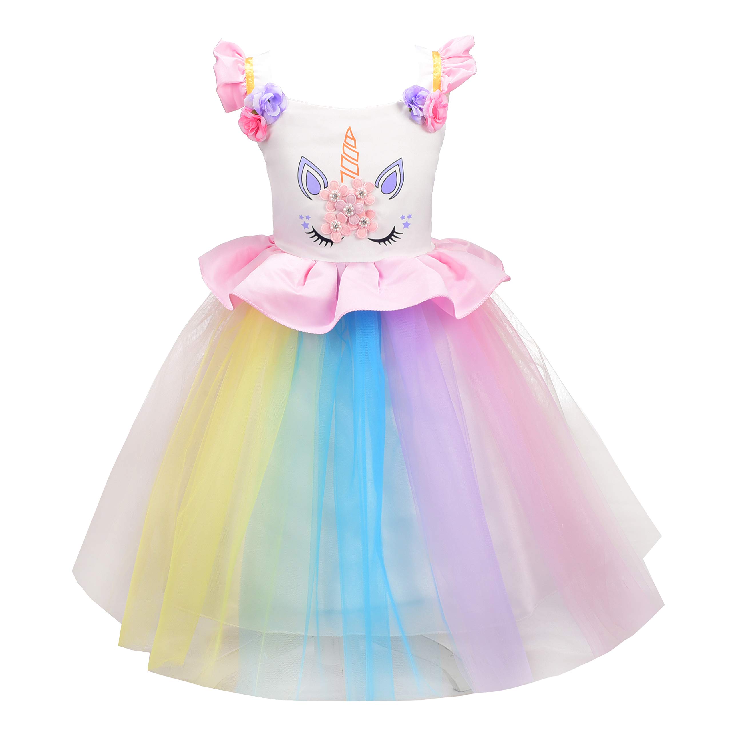**Dressy Daisy Toddler Girls Unicorn Princess Dress - Rainbow Tulle Skirt Costume for Birthday Party & Special Occasions**    **使用场景:** Perfect for birthday parties, photo shoots, Halloween, dress-up play, and special celebrations.
