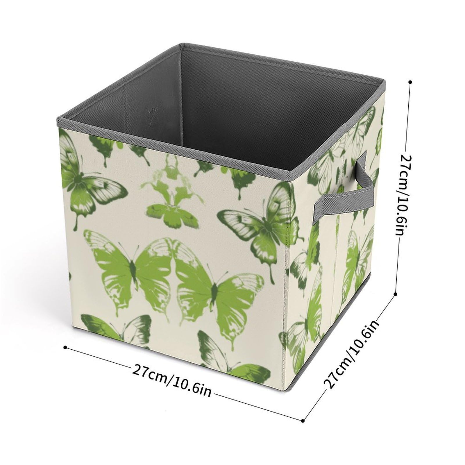 Collapsible Storage Cubes with Handles - 10.6×10.6 Inch Foldable Organizer Bins | Butterfly Print & Lime Green Design for Closet, Nursery, or Office Organization | Space-Saving Home Storage Solution