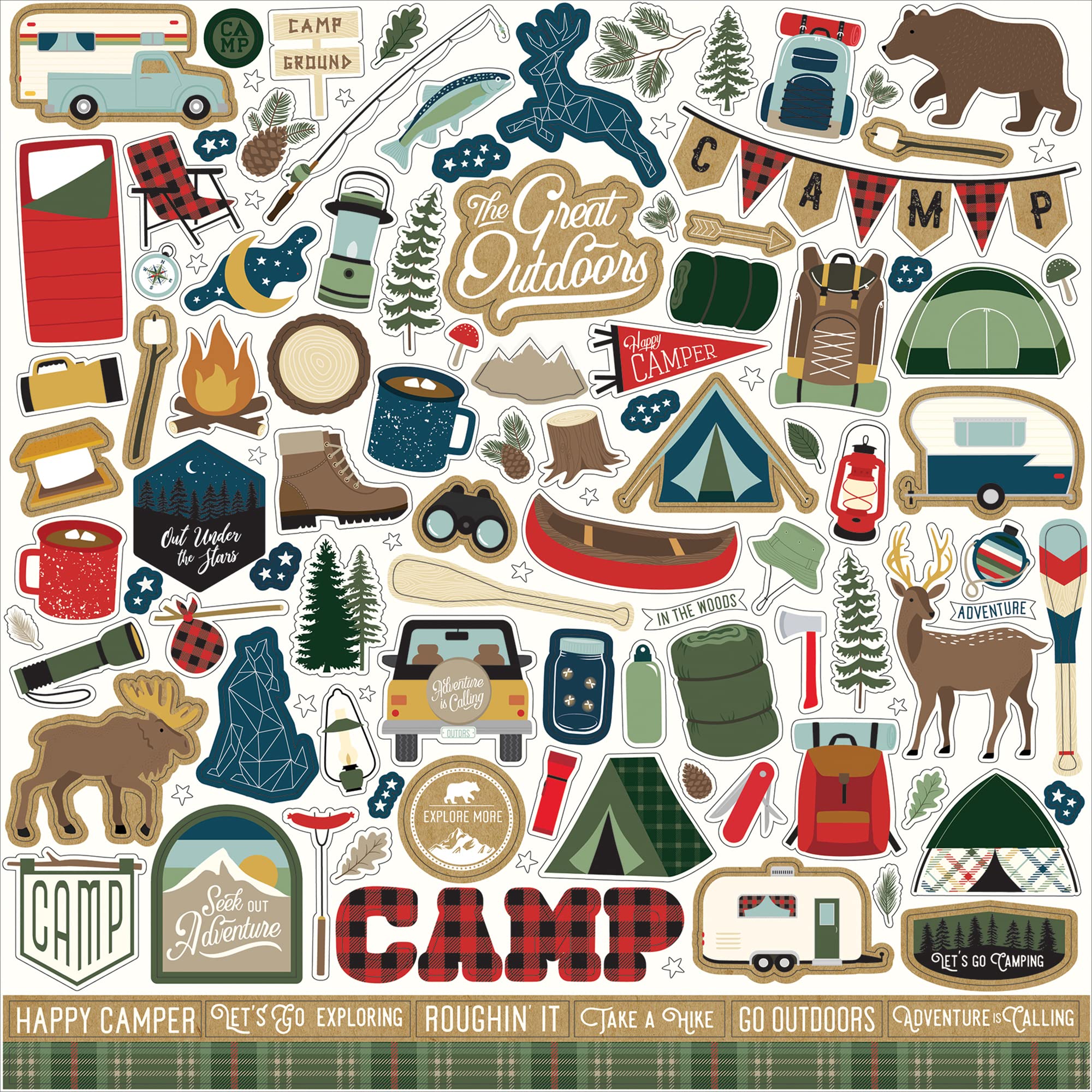 Camping Scrapbook Stickers Set - Decorative Camper & Cabin Theme Stickers for Scrapbooking, Journaling, and DIY Camp Crafts | Perfect for Travel Planners, Bullet Journals, and Memory Books (2-Pack)