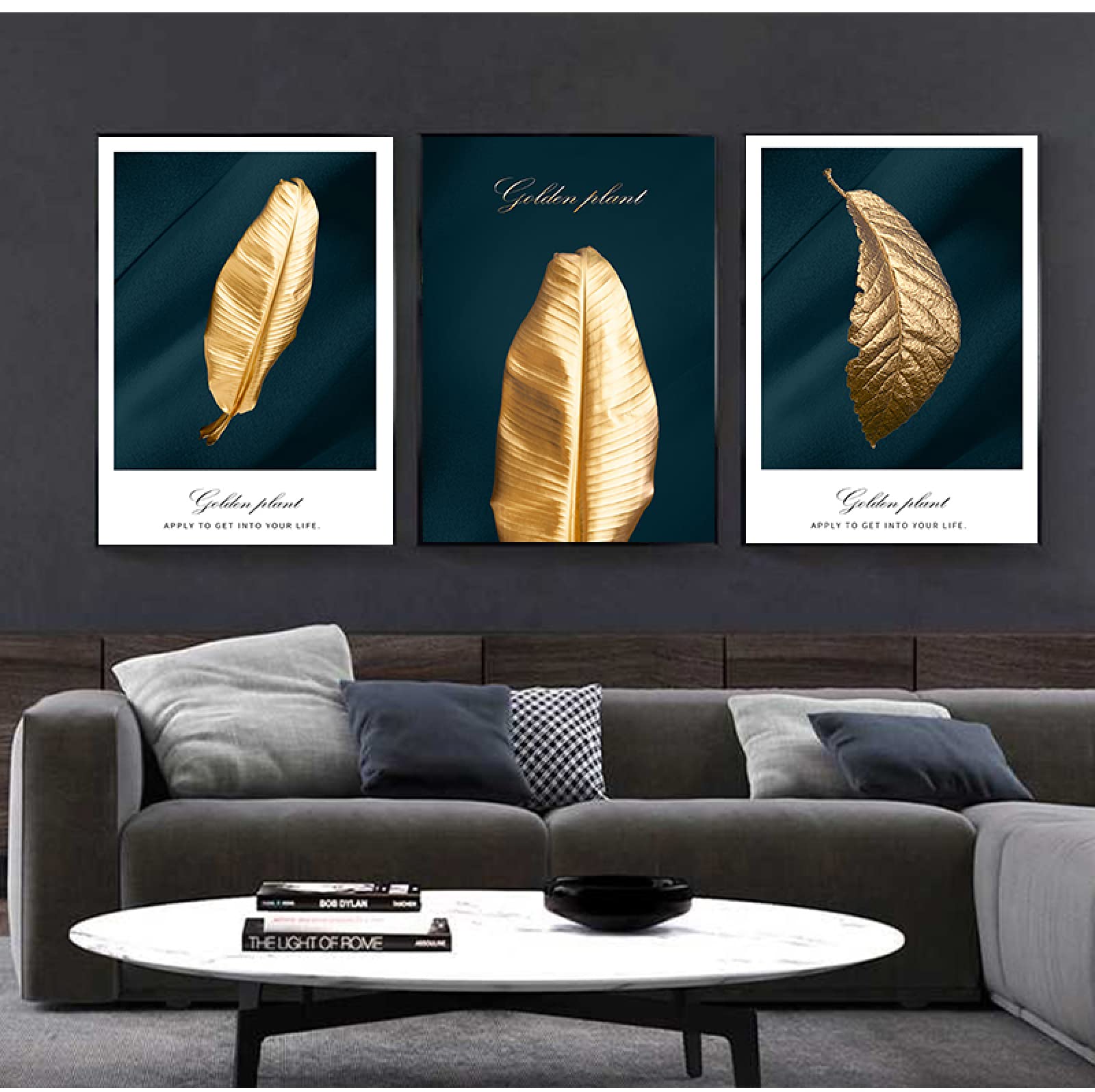 Abstract Golden Plant Leaves Canvas Wall Art - Modern Style 60x90cm Framed Print Painting for Living Room Decor, Bedroom, Office | Ready to Hang Home Wall Decor