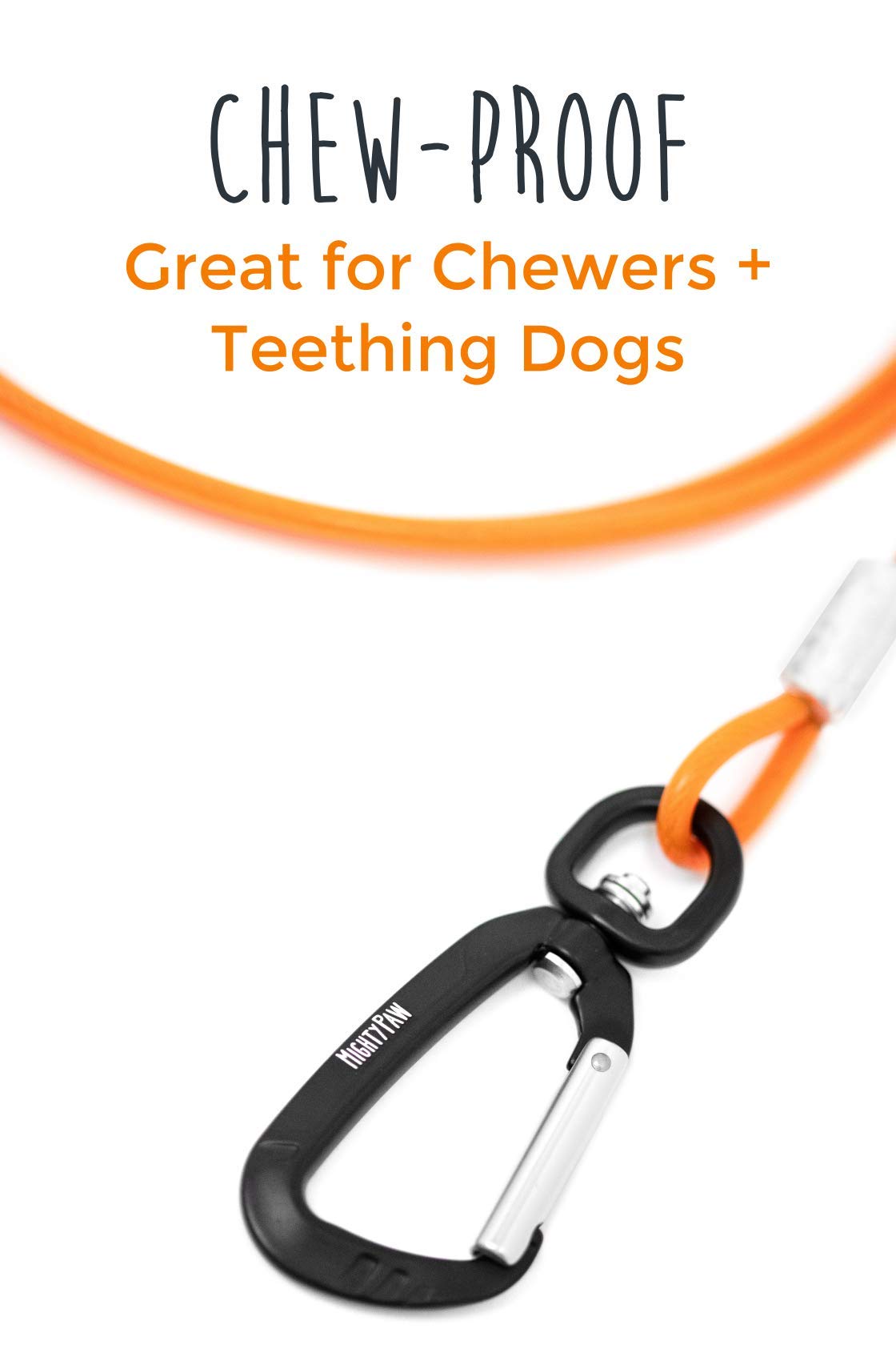 Mighty Paw Chew Proof Metal Cable Dog Leash - 6ft Braided Cord with Padded Handle for Large Dogs & Teething Puppies - Anti Biting Durable Leash (Orange) - Perfect for Walking, Training & Aggressive Chewers