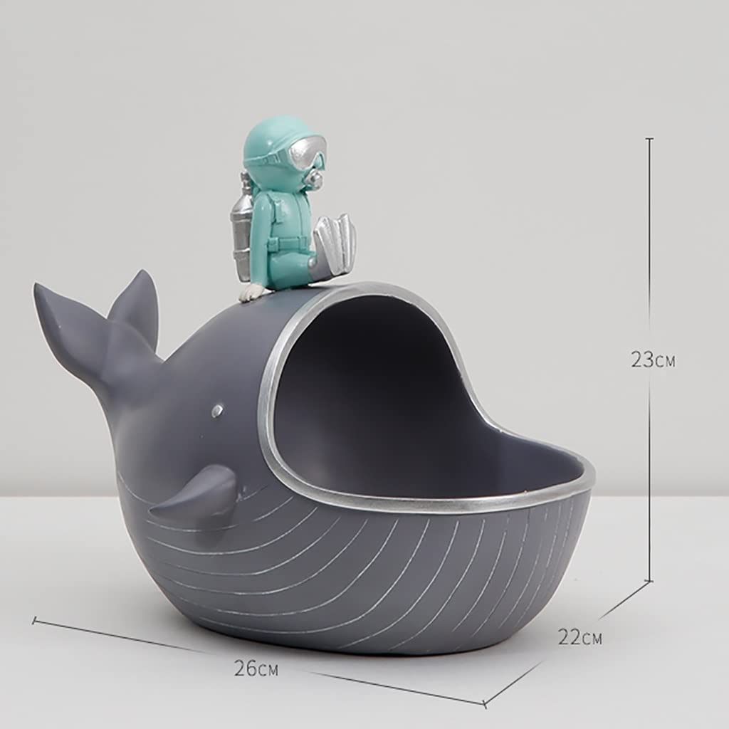 LEIYAN Resin Whale Key Holder Bowl - Stylish Desktop Organizer for Keys, Jewelry, Snacks & Trinkets | Decorative Home & Entryway Storage Dish (Gray) - Perfect for Living Room, Bedroom, Office & Gift Giving