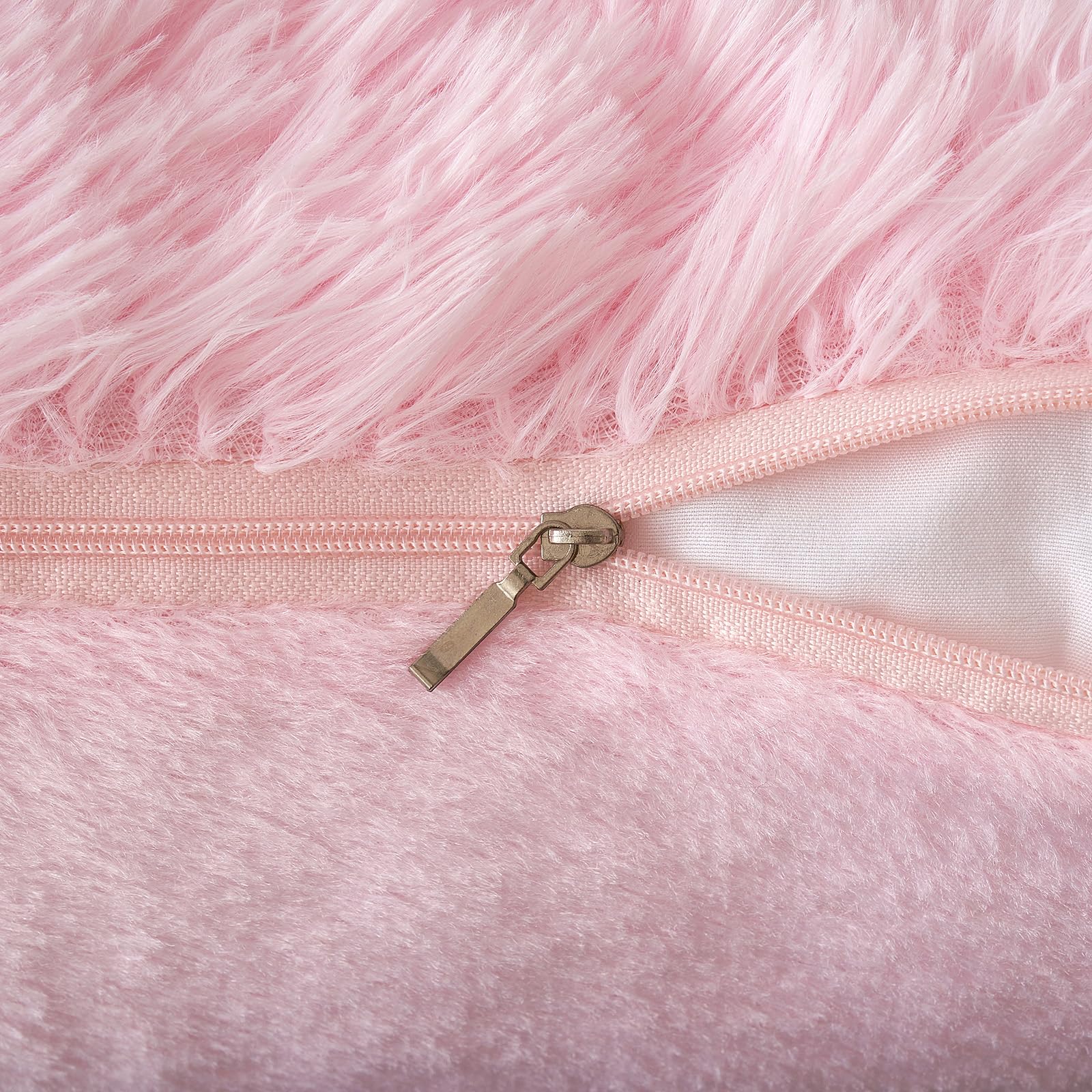 ANRODUO 2 Pack Fluffy Faux Fur Throw Pillow Covers 18x18 Inch - Soft Plush Baby Pink Decorative Cushions for Sofa, Bed & Living Room - Luxury Mongolian Merino Style Home Decor for Spring & Cozy Comfort