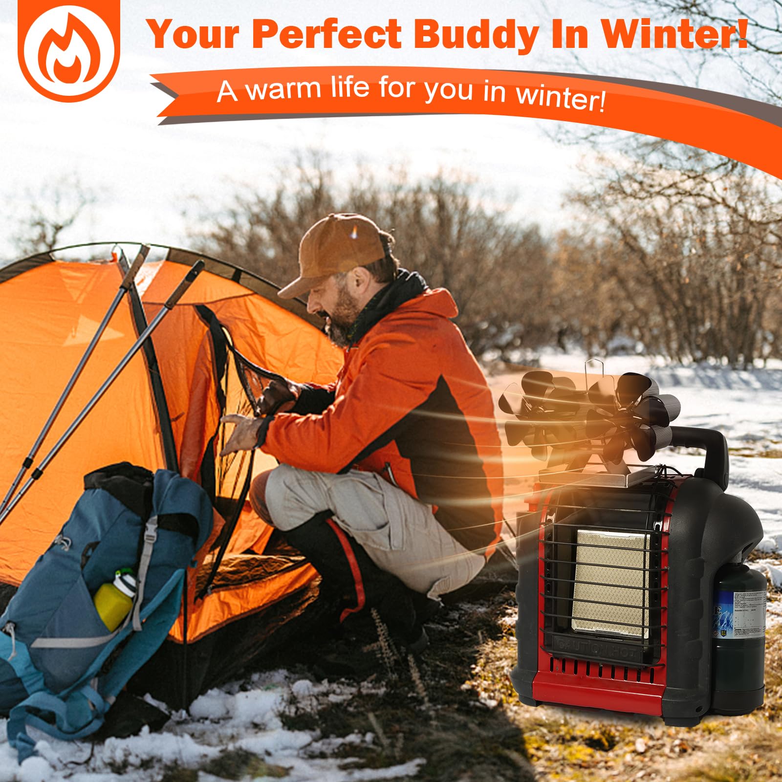 Heat Powered Wood Stove Fan - Thermoelectric Fan Attachment for Mr. Heater & Big Buddy Heaters | Compatible with Outdoor Hunting, Camping, Ice Fishing Tents & Propane Heaters | Perfect for Winter Survival Gear & Emergency Heating