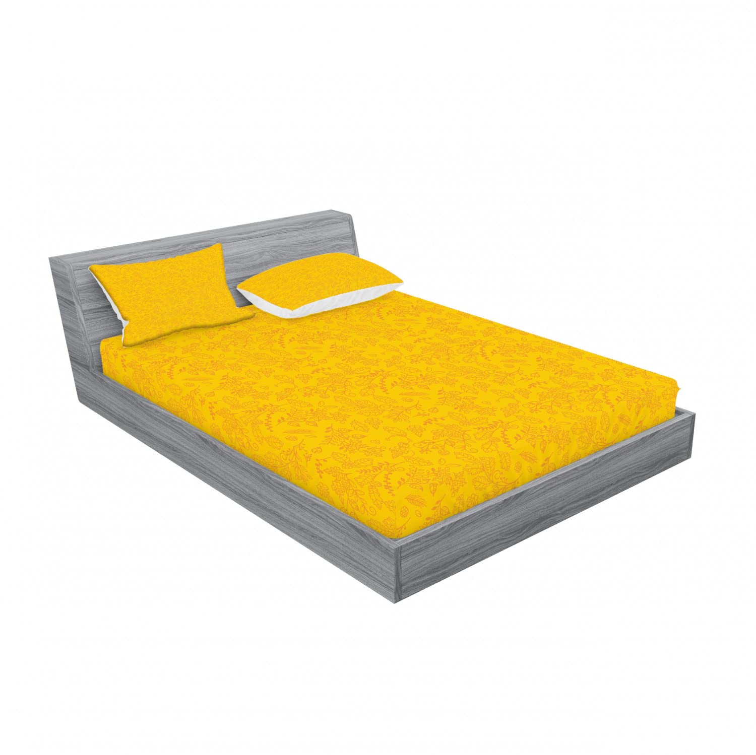 Ambesonne 2-Piece King Size Floral Fitted Sheet Set with 4 Pillow Shams - Autumn Bay Leaf & Berries Pattern, Marigold Bedding Decor for Cozy Fall Bedroom Makeover