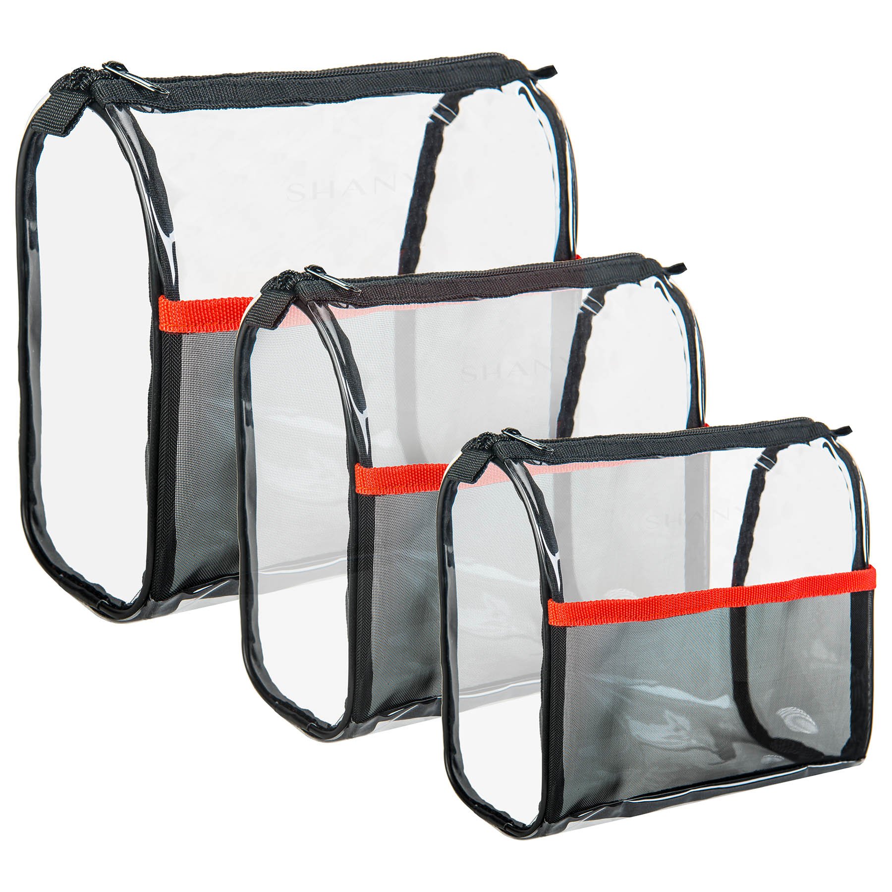 SHANY Travel Makeup Bags - Clear Cosmetic Organizer Set - 3 Assorted Sizes (Small, Medium, Large) - TSA Approved Toiletry Bag for Weekend Trips & Air Travel - Perfect for Makeup, Skincare & Bath Essentials