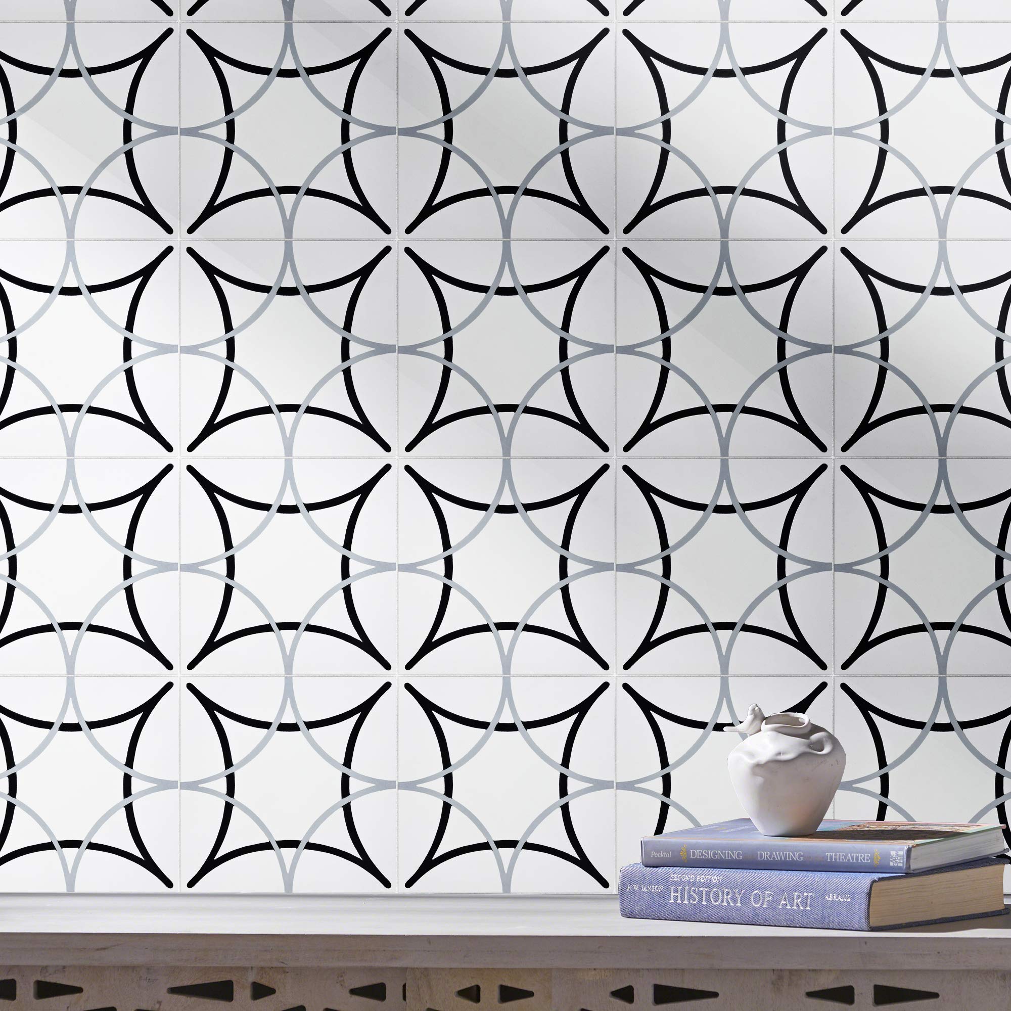 Handmade Moroccan Cement Tile CTP75-01 Sebta - Black & Gray Mosaic for Kitchen Backsplash, Bathroom Floor, and Outdoor Patio Decor
