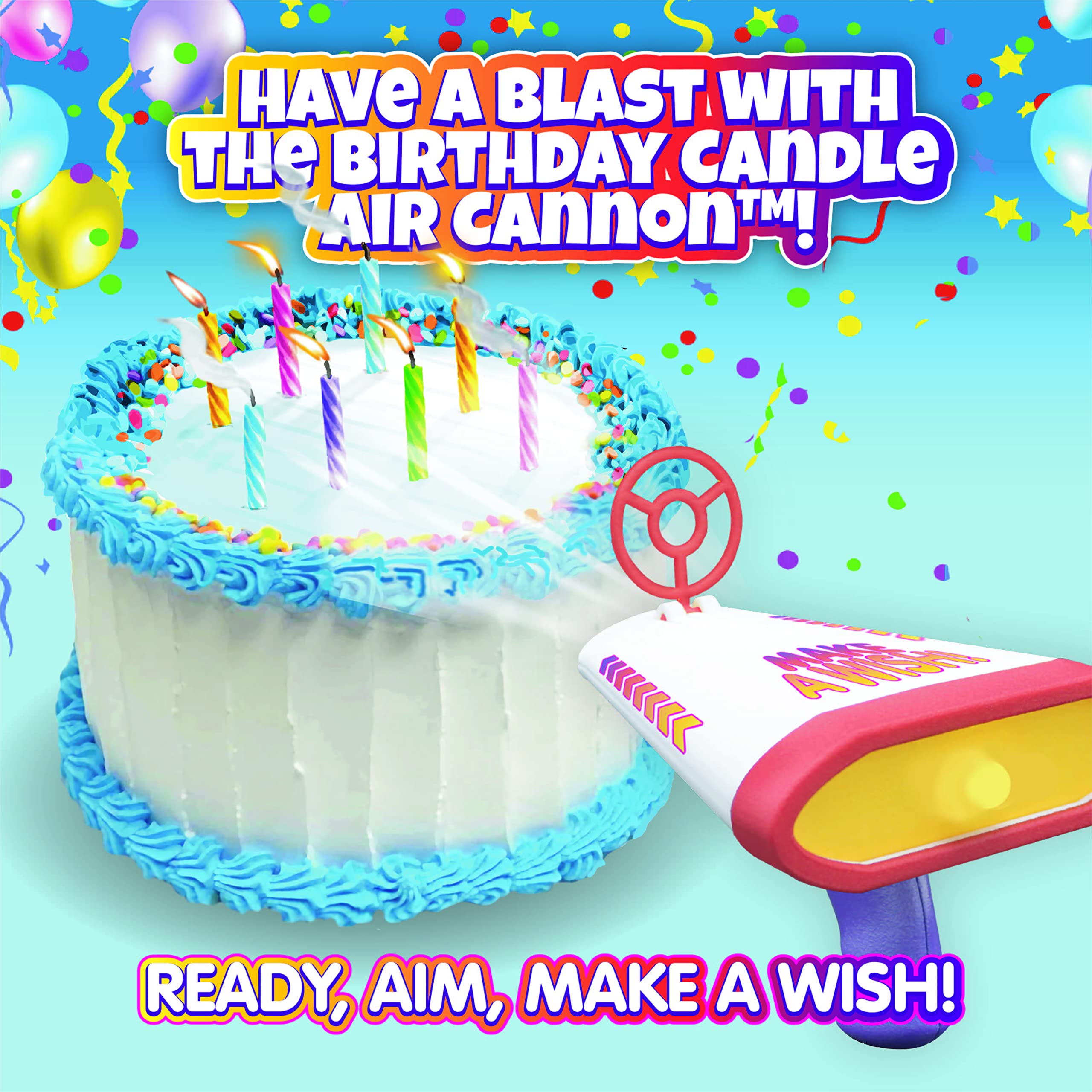Quick Light Birthday Candles 4-Pack (48 Candles) with Air Cannon for Fun Party Blowouts