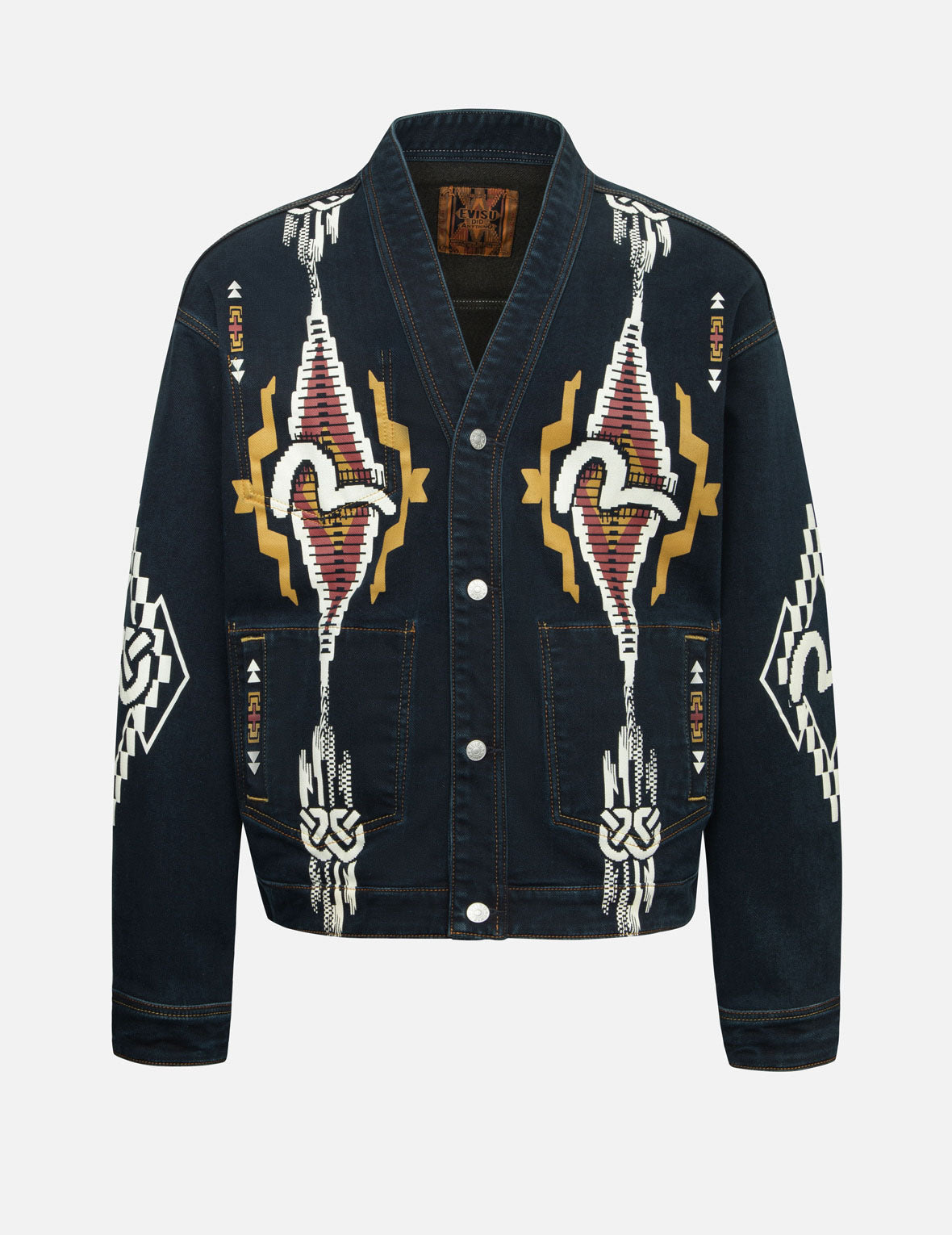 Stylish Reversible Denim Jacket with Chimayo Tapestry & Seagull Print - Boxy Fit for Women | Perfect for Casual Outings, Beach Trips & Boho Fashion