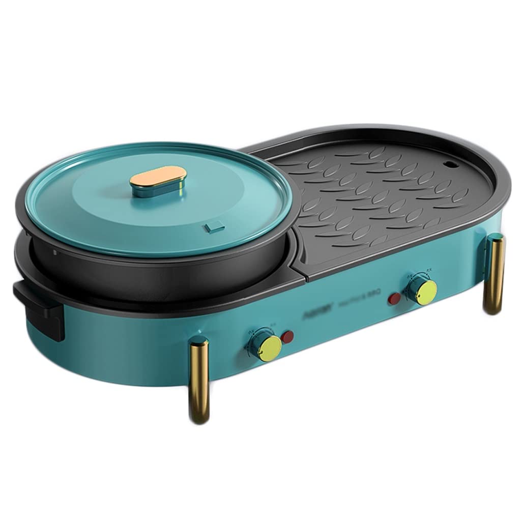 **LZL Electric Hot Pot & Grill - Multi-Function 2-in-1 Non-Stick Pan for Frying, Barbecue & Cooking - Green Stockpot - Perfect for Indoor & Outdoor Parties, Camping & Family Dinners**
