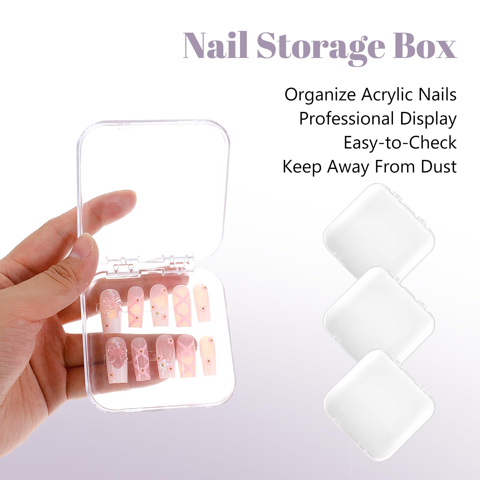 36Pcs Nail Box Organizer Case - Clear Press on Nails Display Storage with 3Pcs All-in-One Nail Box & 60pcs Double Sided Adhesive Tape | Perfect for Nail Art, Home Salon, Professional Nail Technicians & DIY Manicure Enthusiasts