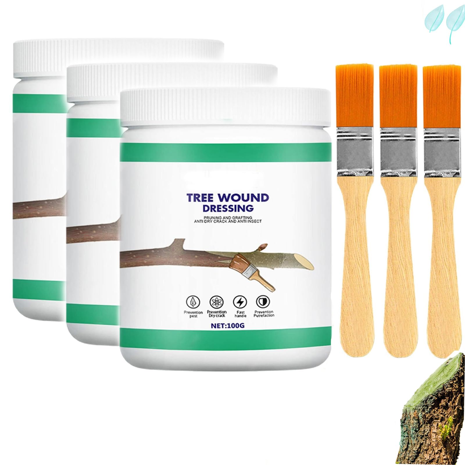 Waterproof Tree Wound Dressing with Brush - 3Pcs Plant Healing Sealant for Pruning, Grafting & Repair | Gardening & Arborist Tools for Tree Care & Protection