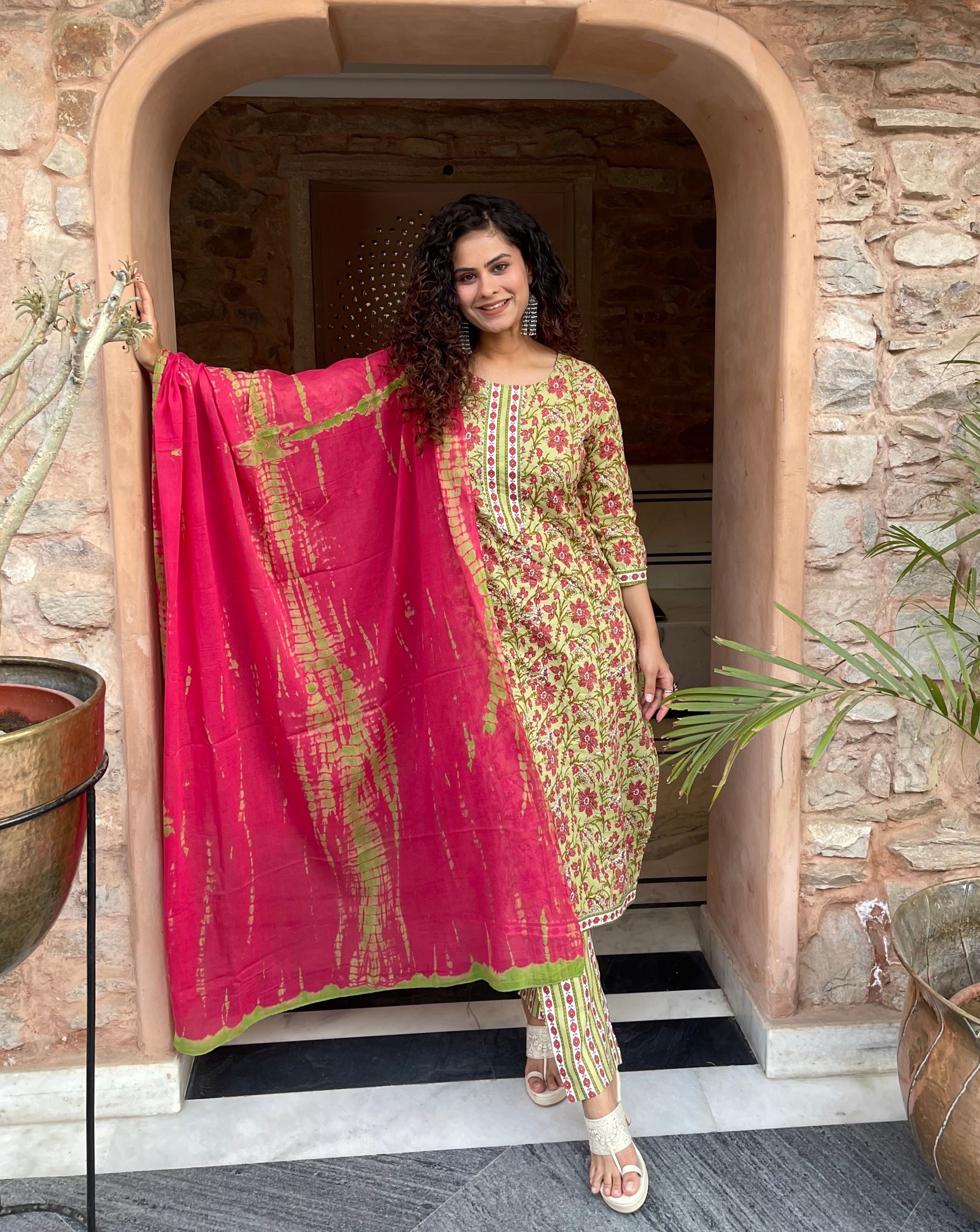 Stylish Green Block Print Kurta Suit Set for Women | Indian Ethnic Wear | Perfect for Festivals, Weddings & Casual Outings