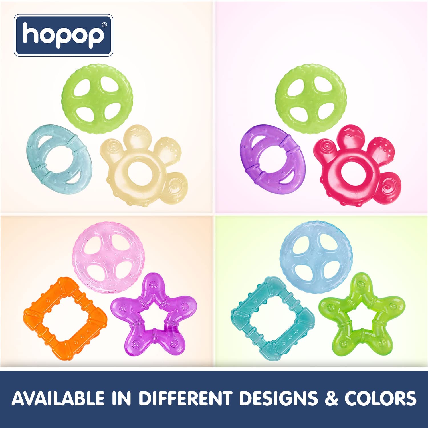 Hopop Baby Teether for 3-12 Months - BPA Free Cooling Water Filled Teether with Multi-Textured Surfaces to Soothe Gums - Easy Grip Design - Pack of 3 Yellow Teethers - Perfect for Teething Relief at Home, Travel & Daycare