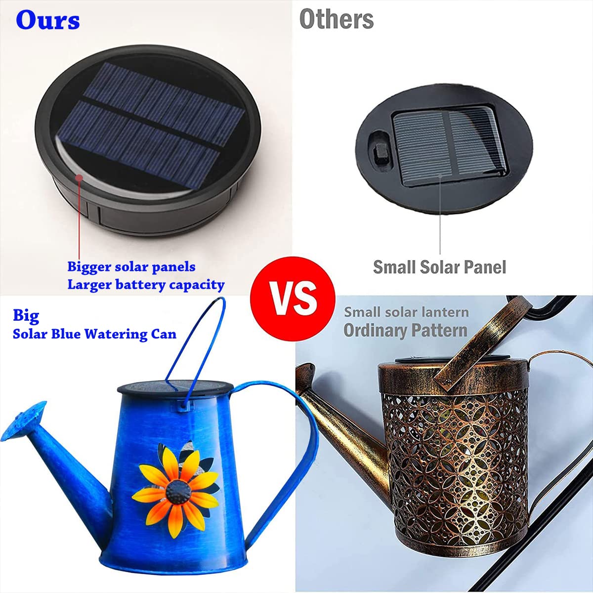 Solar Powered Blue Watering Can with LED Waterfall Lights - 60 LED Garden Decor for Yard, Path, Christmas Holiday Decoration - Includes Shepherd Hook - Perfect for Outdoor Patio, Lawn, and Seasonal Festive Lighting