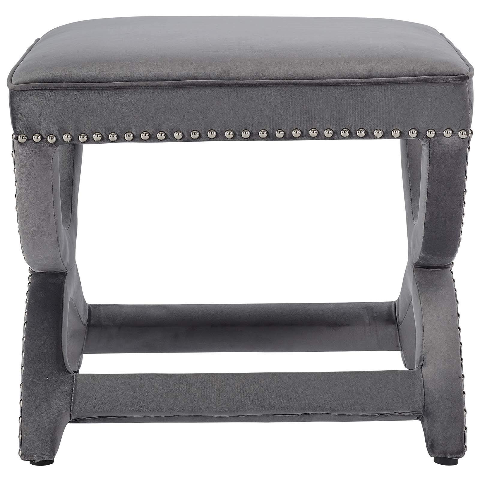 Modern Velvet Accent Chair with Ottoman - Gray Contemporary Living Room Furniture with Copper Nailhead Trim | Perfect for Lounge, Reading Nook & Home Office